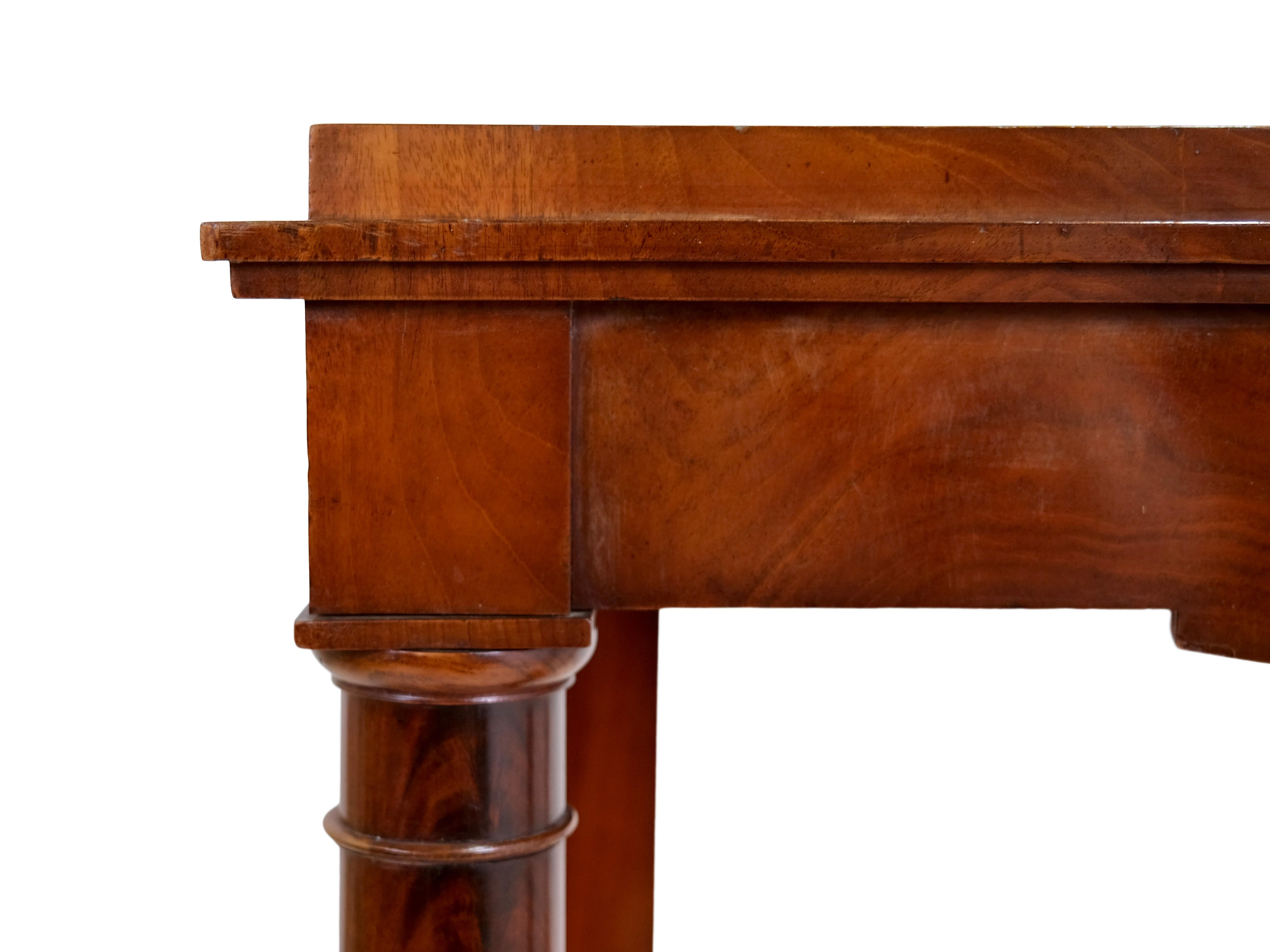 Polished French 1810s Empire Console Table in Mahogany For Sale