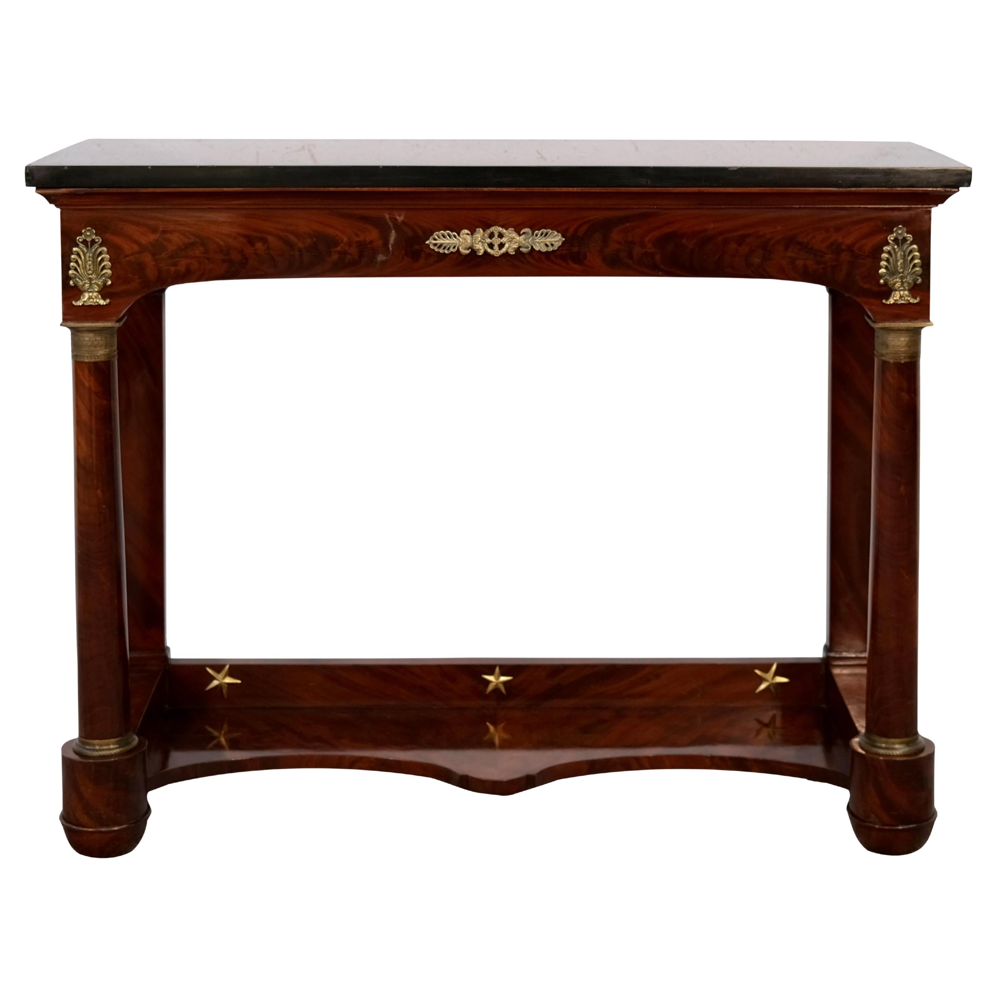French 1810s Empire Console Table in Mahogany with Marble Top For Sale