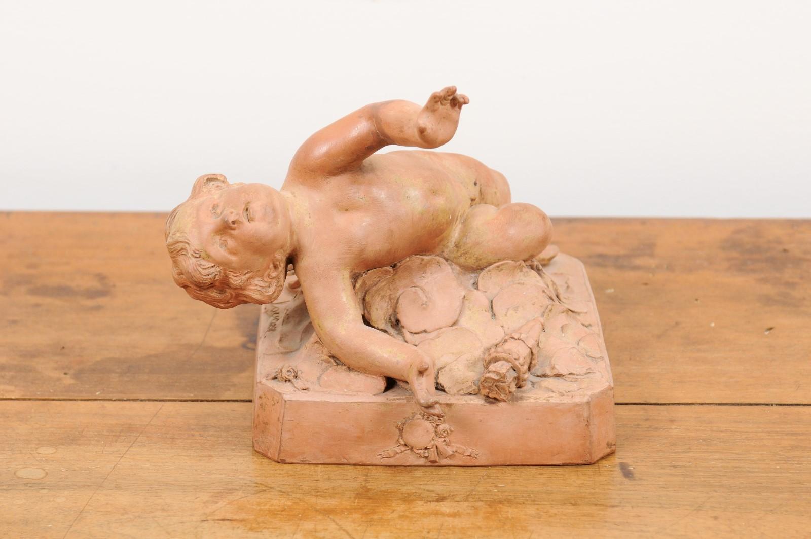 French 1810s Empire High Relief Terracotta Cupid Model with Bow and Quiver In Good Condition In Atlanta, GA