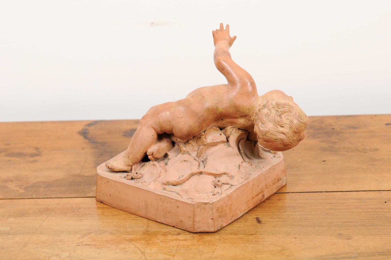 French 1810s Empire High Relief Terracotta Cupid Model with Bow and Quiver 2