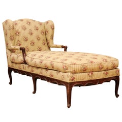 French 1810s Louis XV Style Walnut Wingback Duchesse with Floral Upholstery