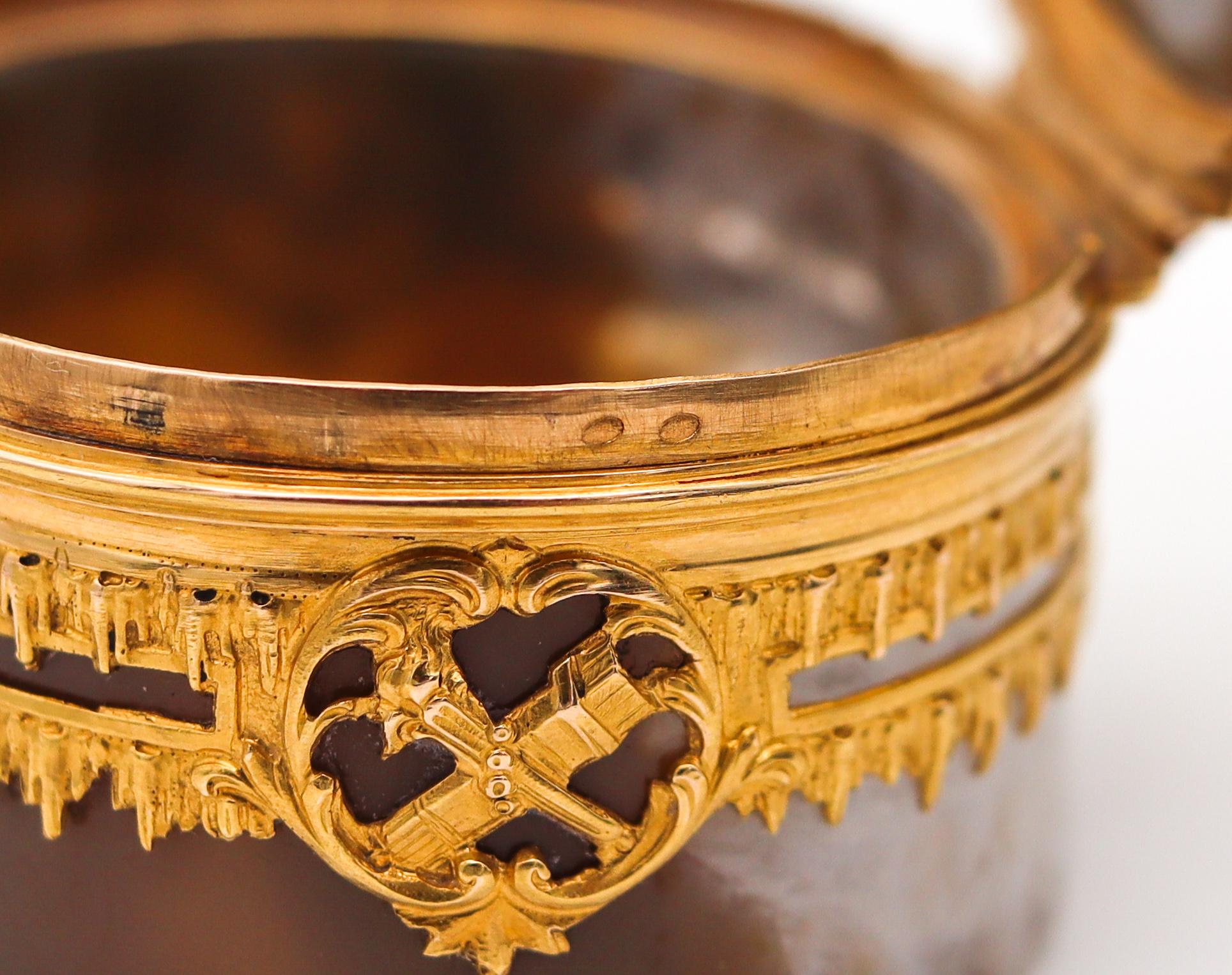Französisch 1819-1838 Barock Louis XV Schnupftabakdose geschnitzt Achat und ziseliert 18Kt Gold im Angebot 2