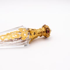 Bouteille à parfum en quartz rocheux baroque de 1820, monture en or 18k avec pierres précieuses