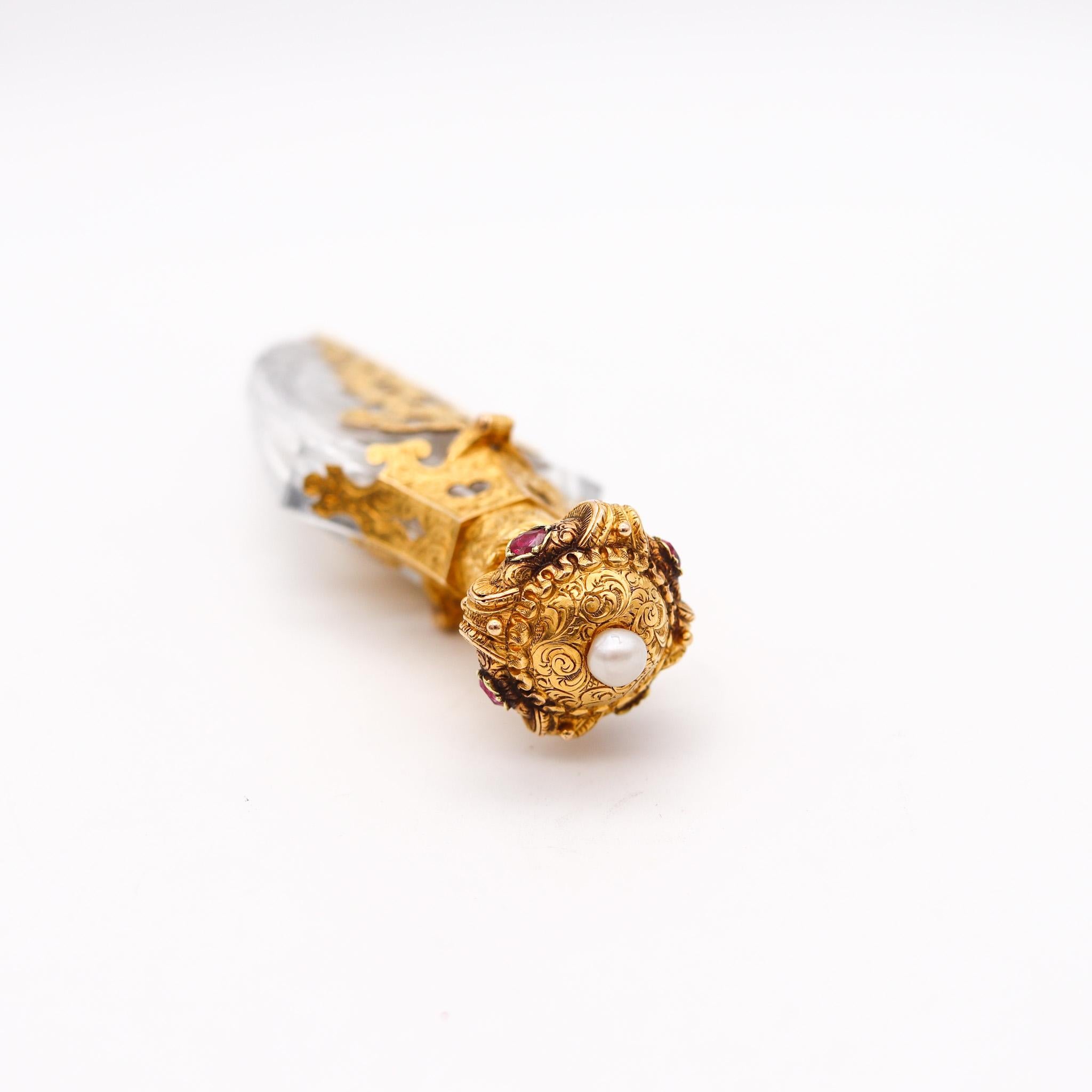 Néoclassique Bouteille à parfum en quartz rocheux baroque de 1820, monture en or 18k avec pierres précieuses en vente