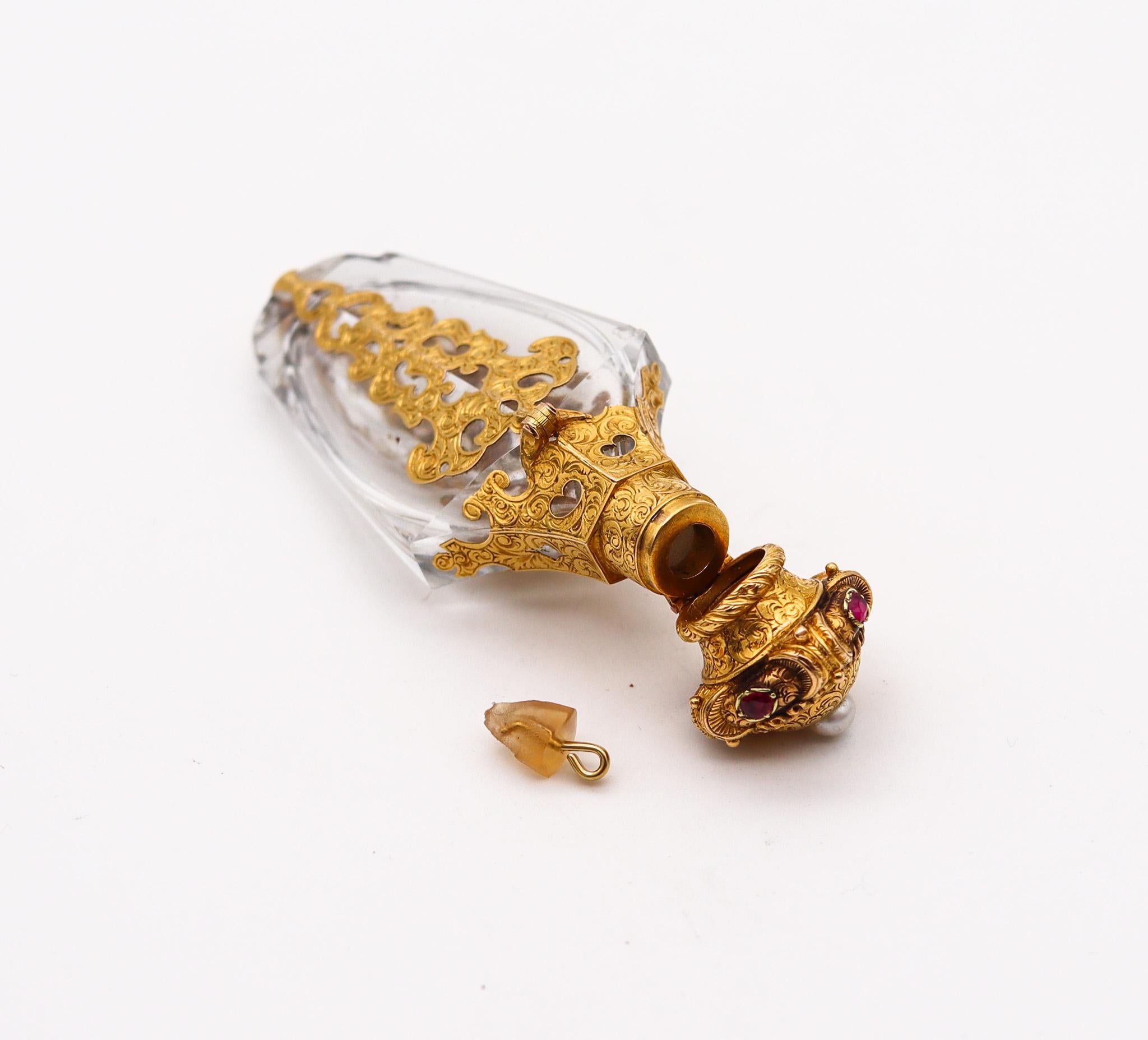 Bouteille à parfum en quartz rocheux baroque de 1820, monture en or 18k avec pierres précieuses Bon état - En vente à Miami, FL