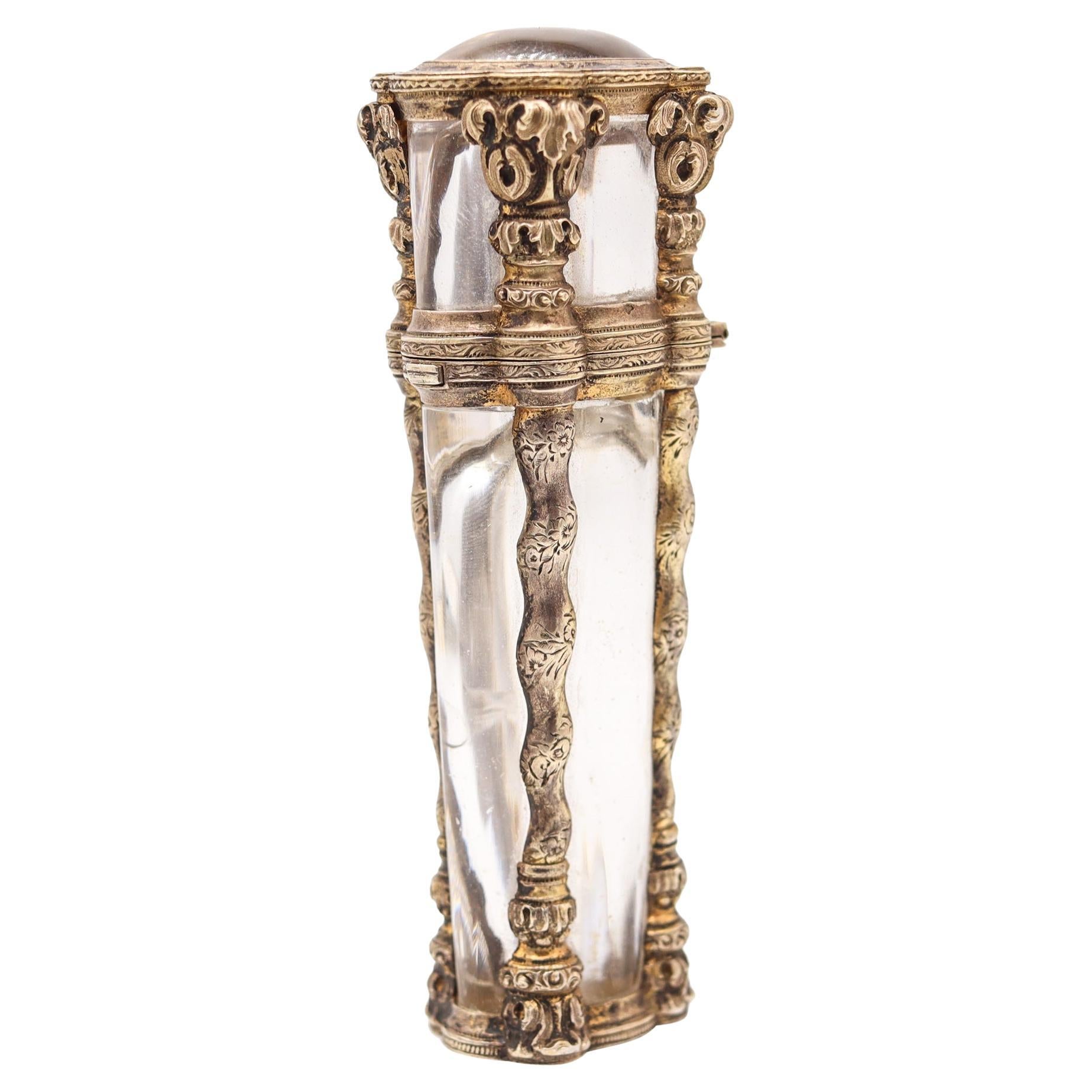 FRANCESE 1820 Favolosa bottiglia di profumo con quarzo roccioso intagliato montata in .850 Sterling