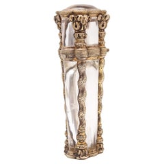 FRENCH 1820 Fabulous Perfume Bottle Carved Rock Quartz Mount In .850 Sterling