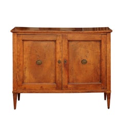 French 1820s Neoclassical Period Two-Door Walnut Buffet with Drawers and Shelves