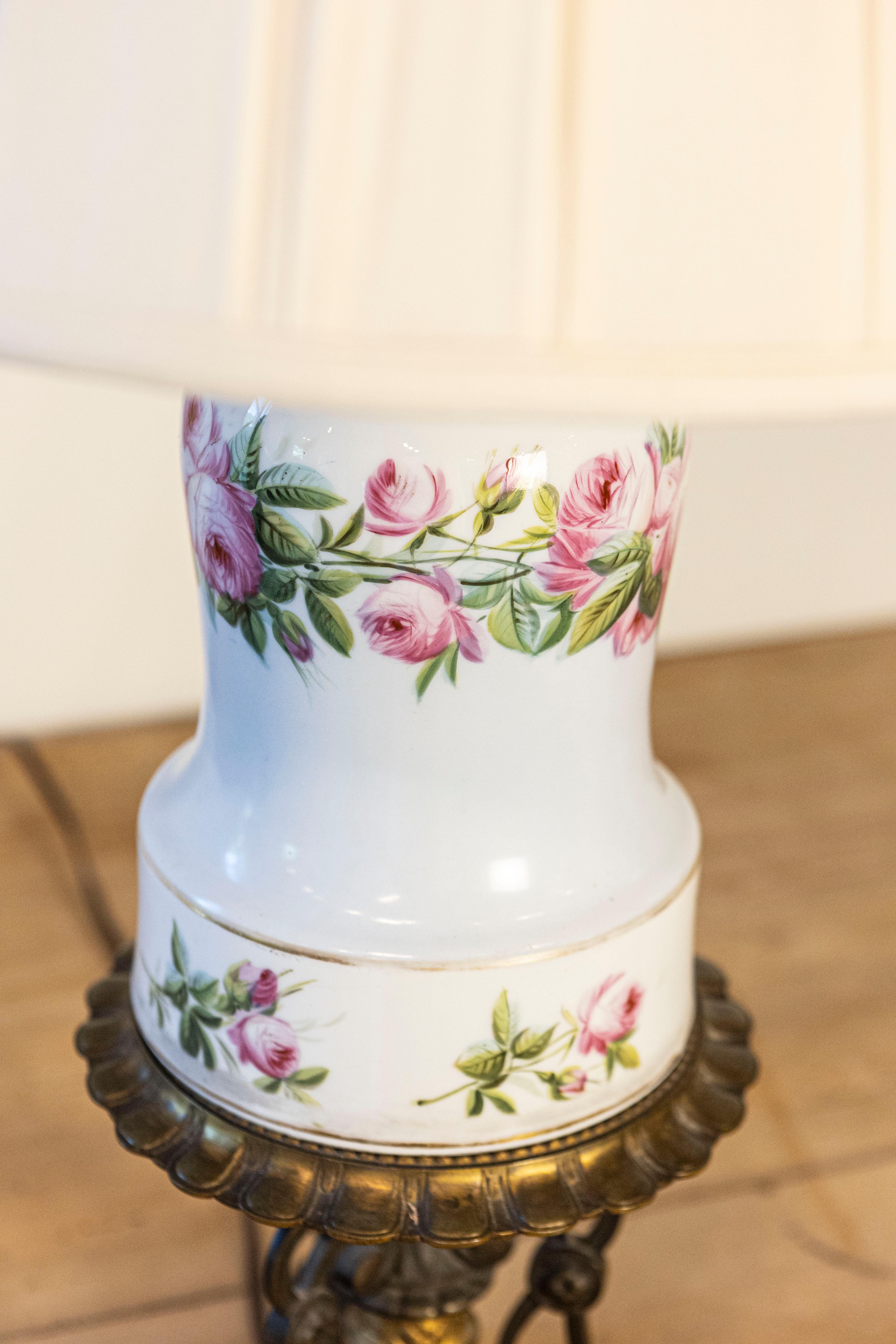 French 1820s Porcelain Oil Lamp Transformed into a Table Lamp Wired for the US 1
