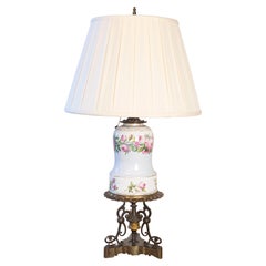 French 1820s Porcelain Oil Lamp Transformed into a Table Lamp Wired for the US