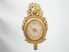 French 1820s Restauration Period Carved Giltwood Barometer Signed Gohin