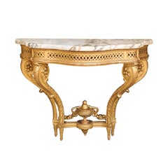 French 1820s Restauration Period Carved Giltwood Console Table with Marble Top