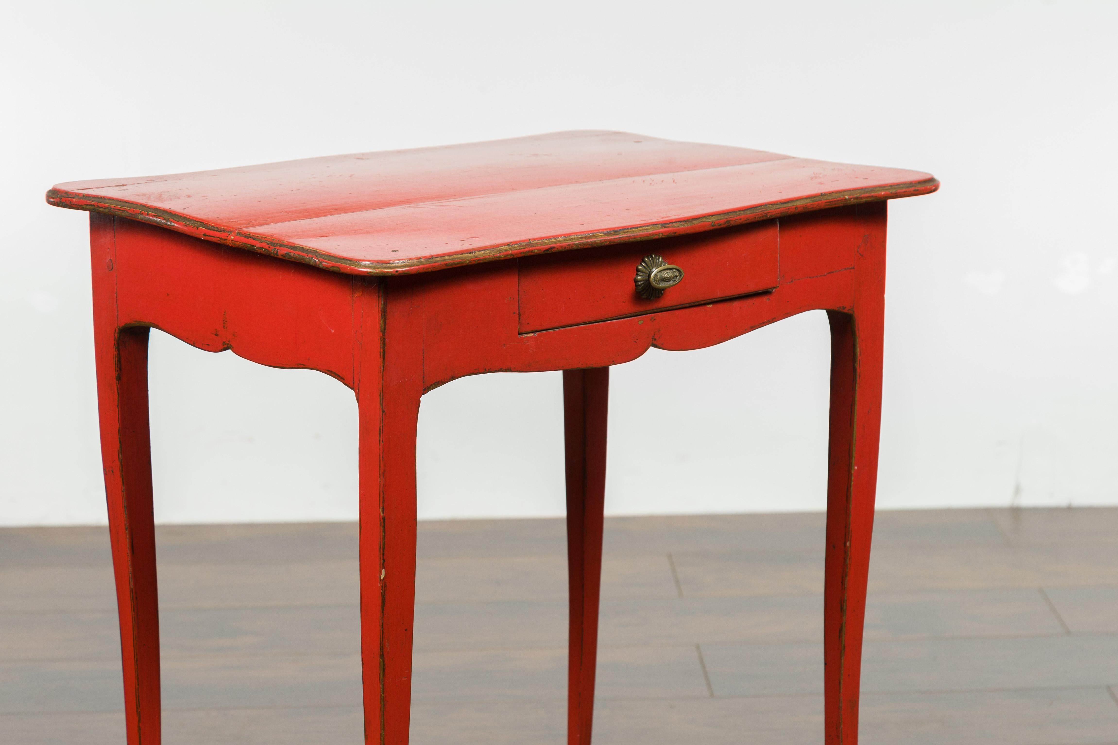 French 1820s Restauration Period Red Side Table with Serpentine Top and Drawer For Sale 6