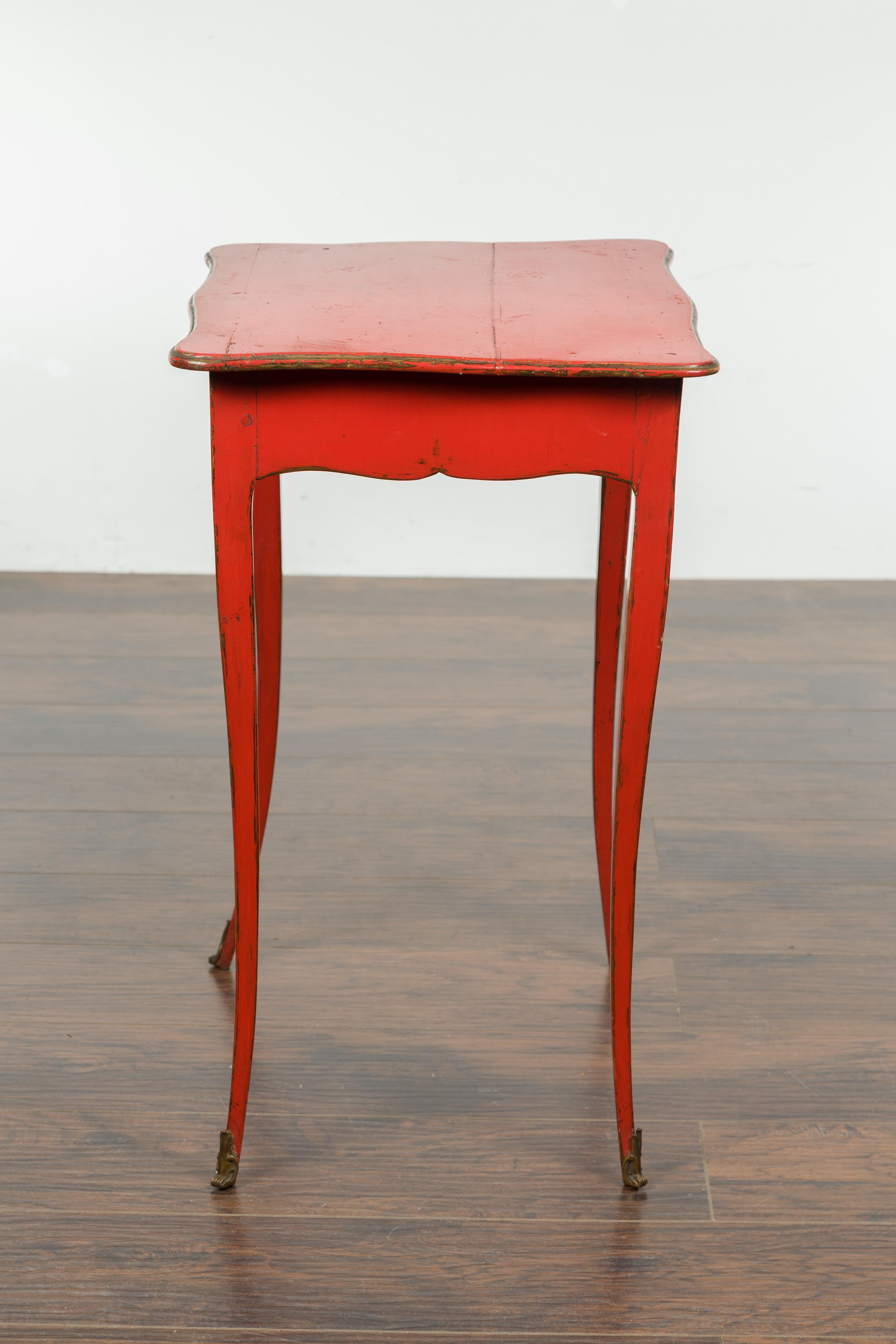 French 1820s Restauration Period Red Side Table with Serpentine Top and Drawer For Sale 7