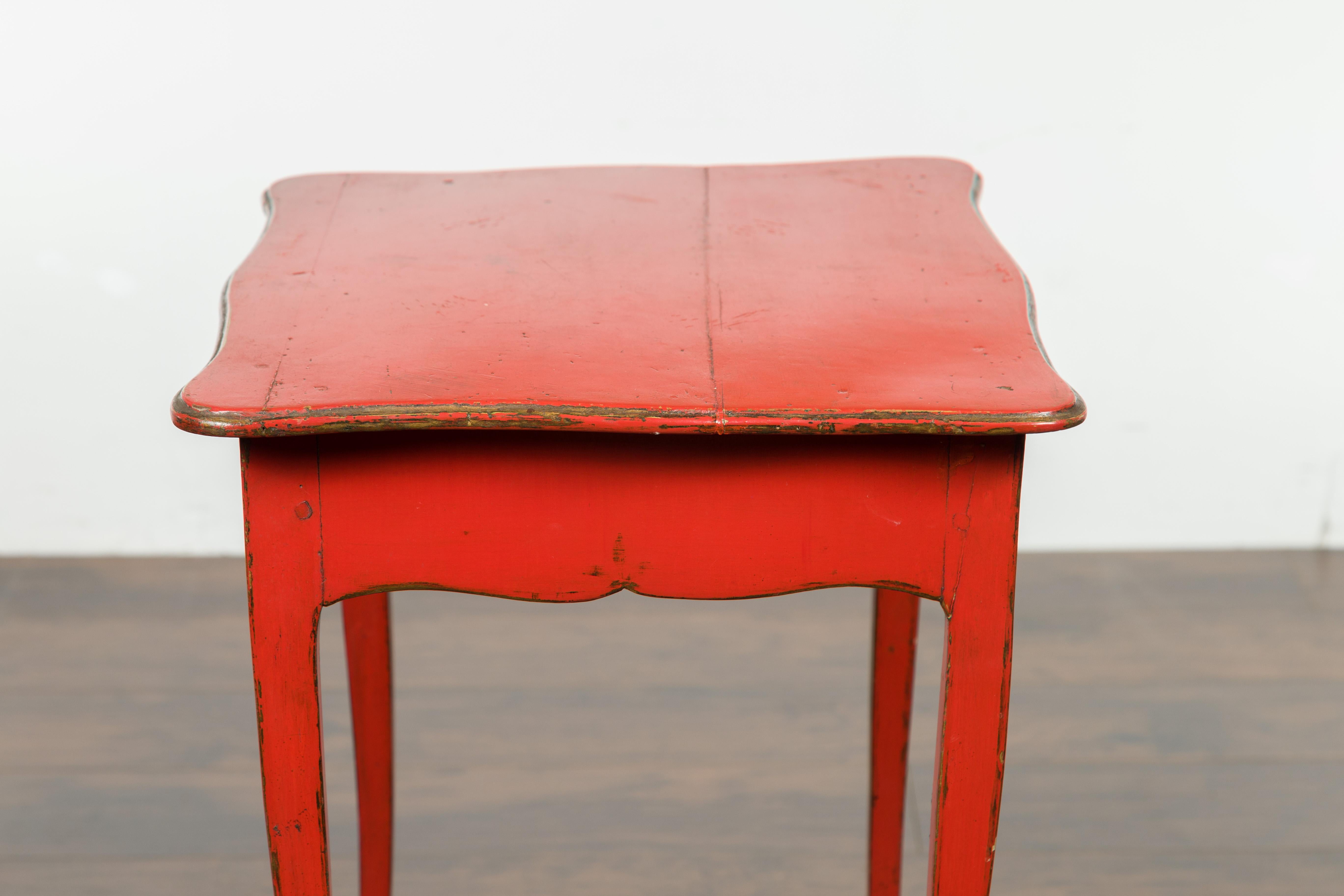 French 1820s Restauration Period Red Side Table with Serpentine Top and Drawer For Sale 8