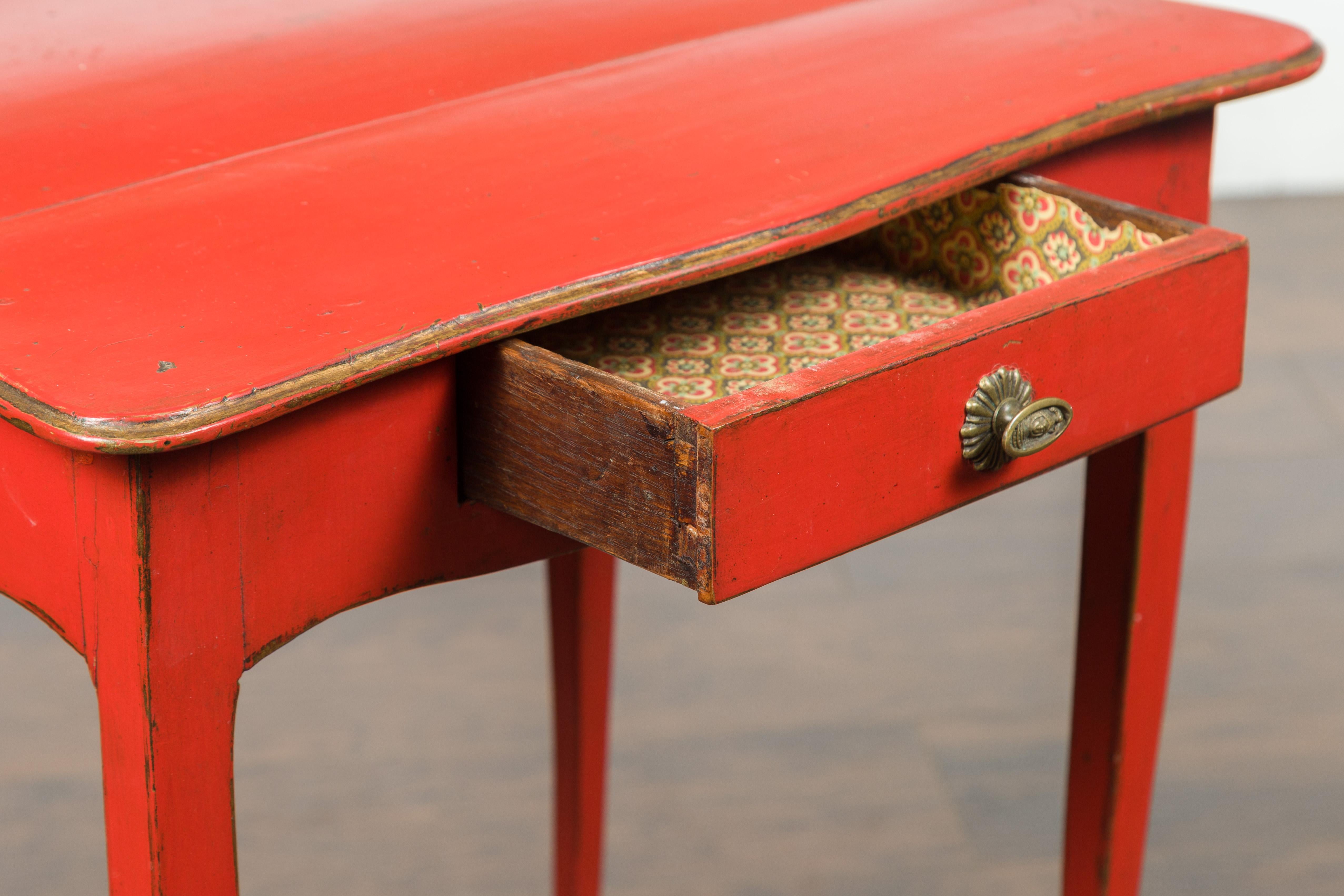 French 1820s Restauration Period Red Side Table with Serpentine Top and Drawer For Sale 14