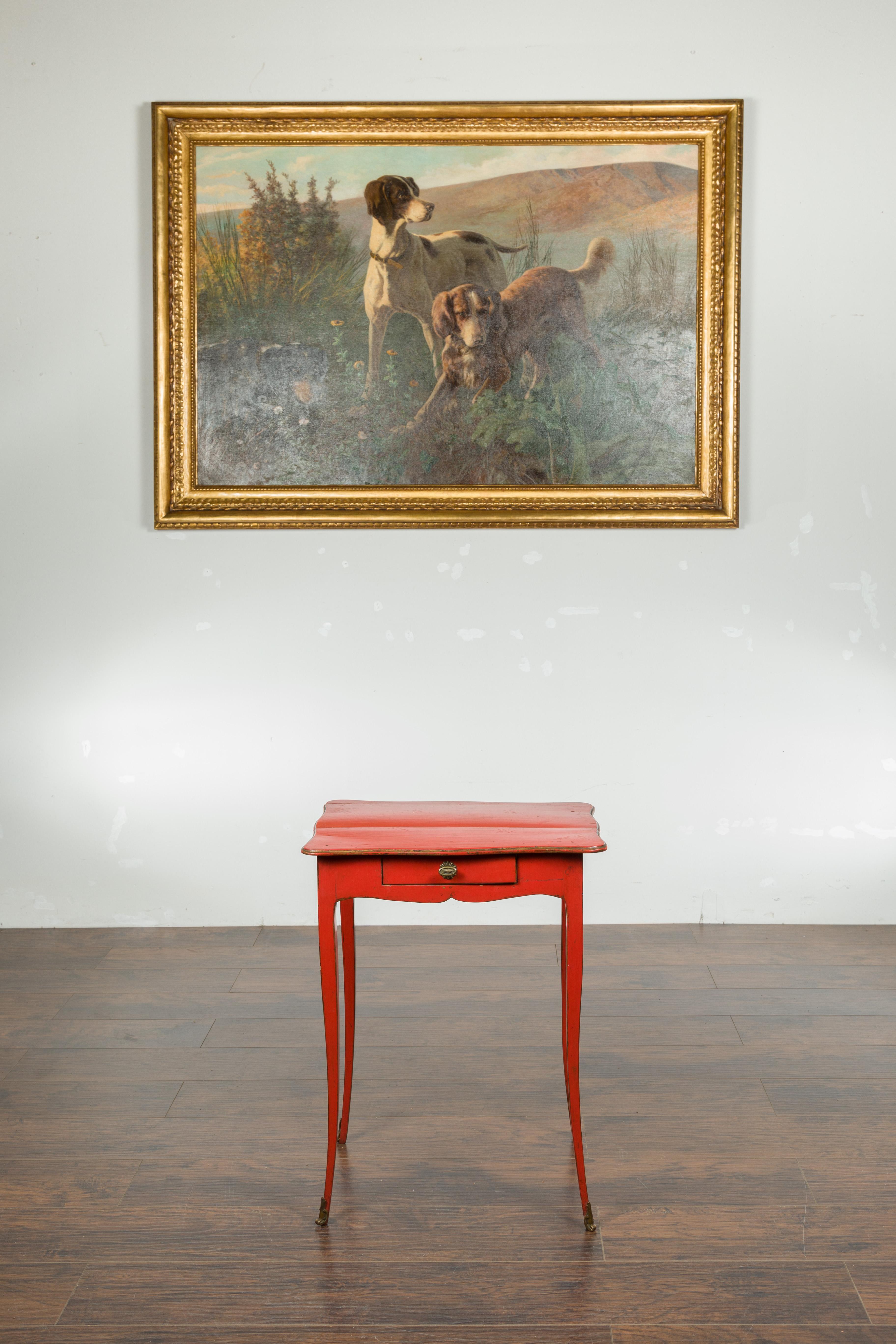 French 1820s Restauration Period Red Side Table with Serpentine Top and Drawer In Good Condition For Sale In Atlanta, GA