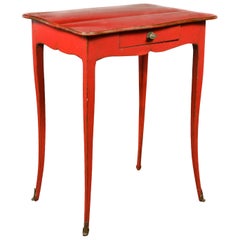 French 1820s Restauration Period Red Side Table with Serpentine Top and Drawer