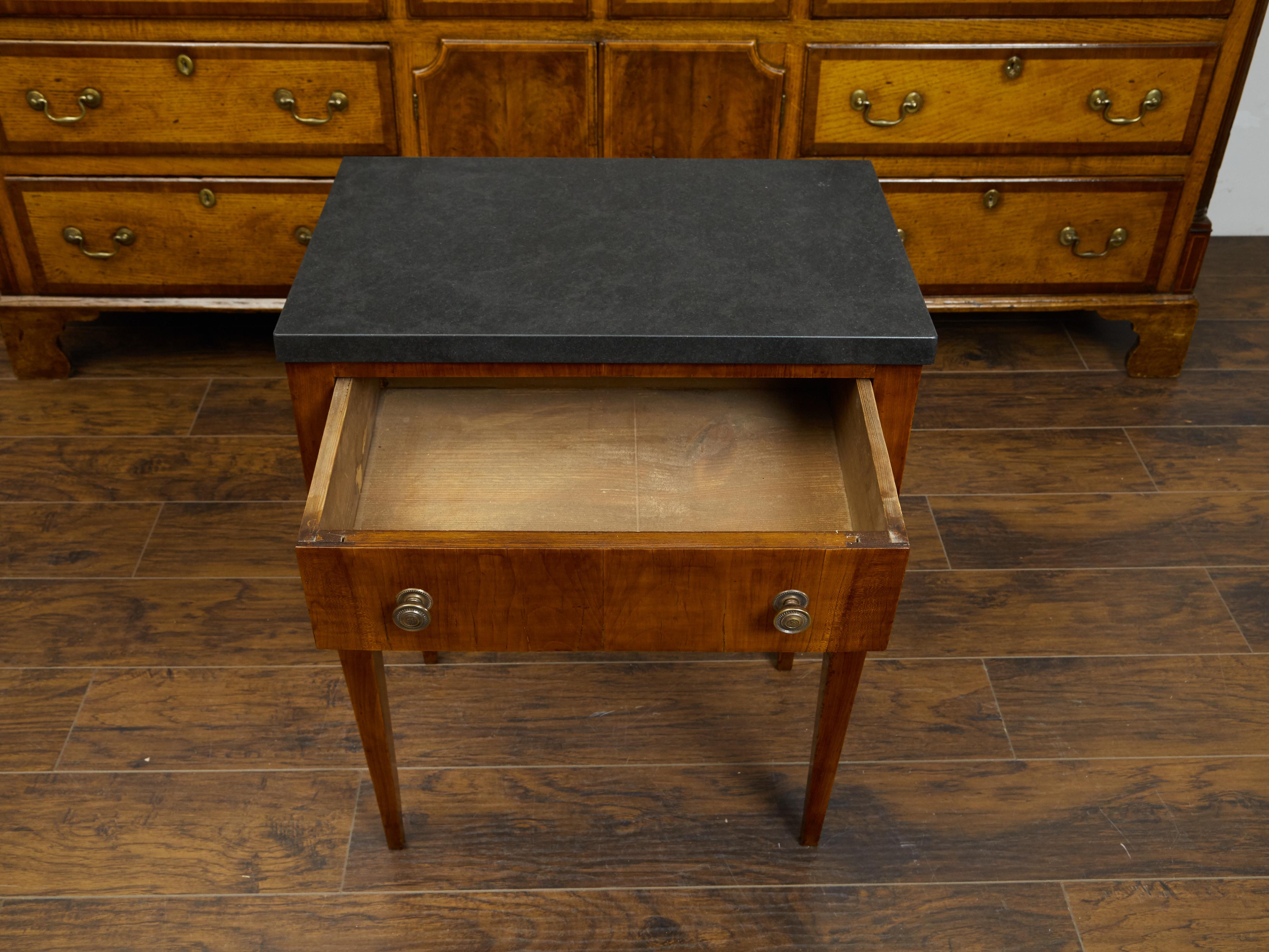 French 1820s Restauration Period Walnut Bedside Table with Black Marble Top In Good Condition In Atlanta, GA