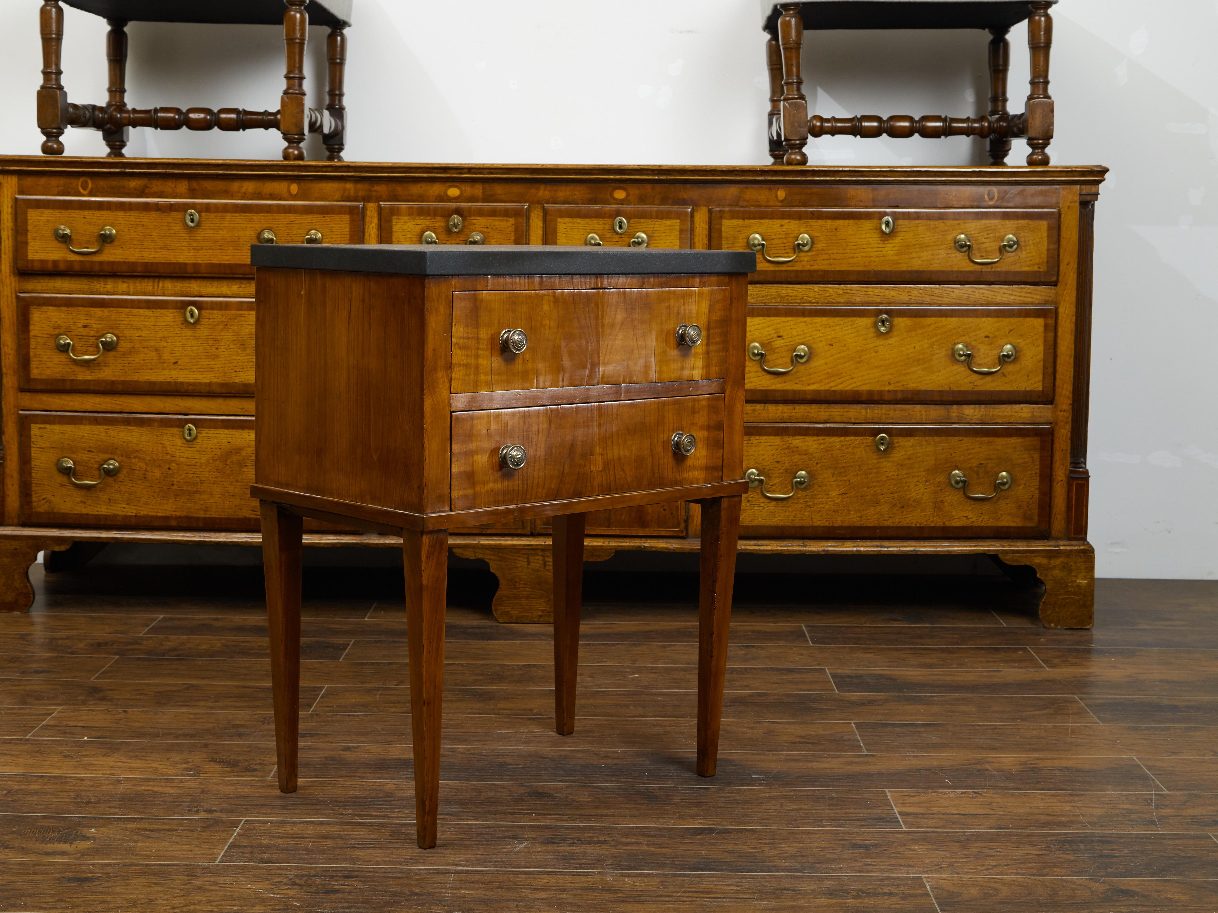 19th Century French 1820s Restauration Period Walnut Bedside Table with Black Marble Top