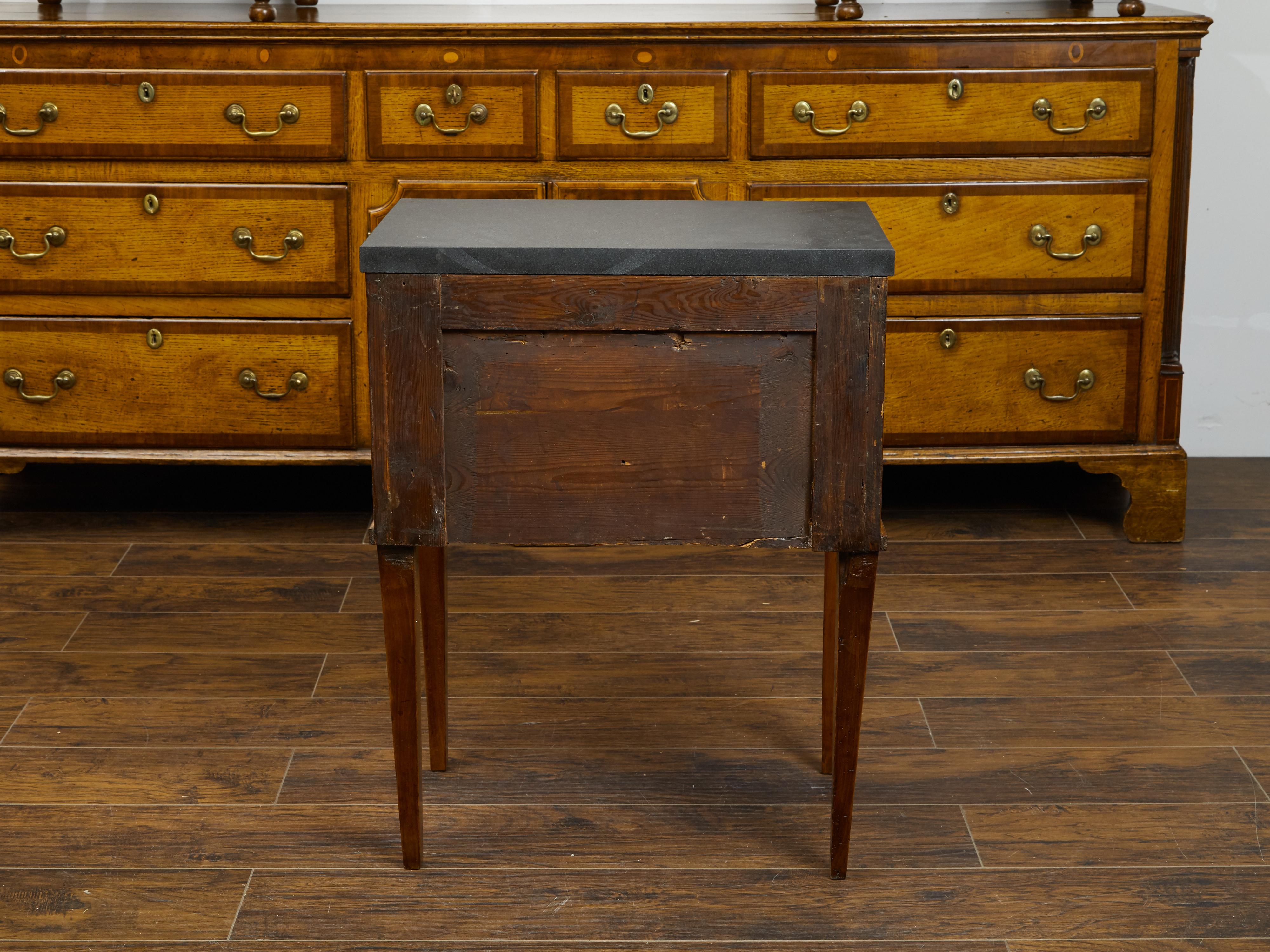 French 1820s Restauration Period Walnut Bedside Table with Black Marble Top 2