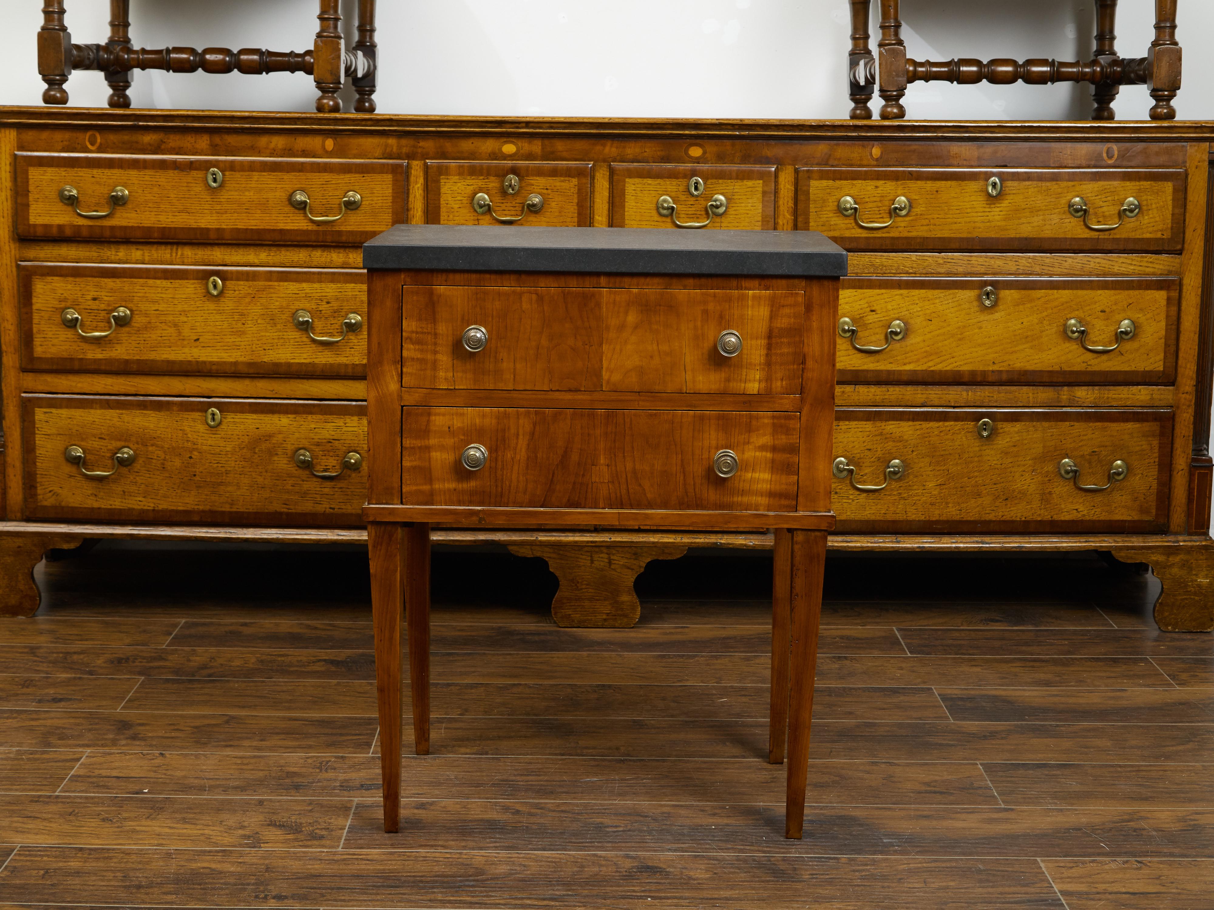 French 1820s Restauration Period Walnut Bedside Table with Black Marble Top 4