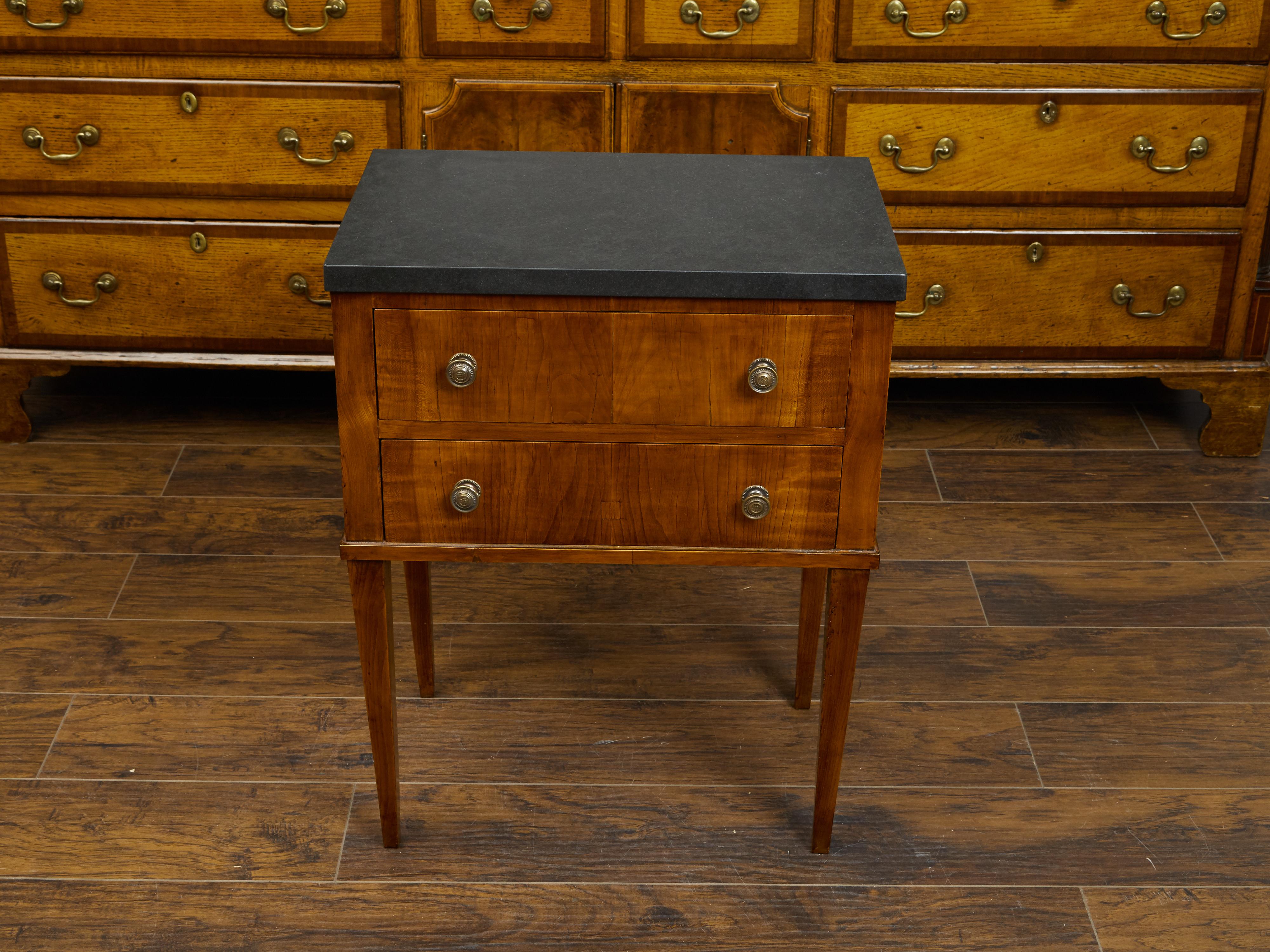 French 1820s Restauration Period Walnut Bedside Table with Black Marble Top 5