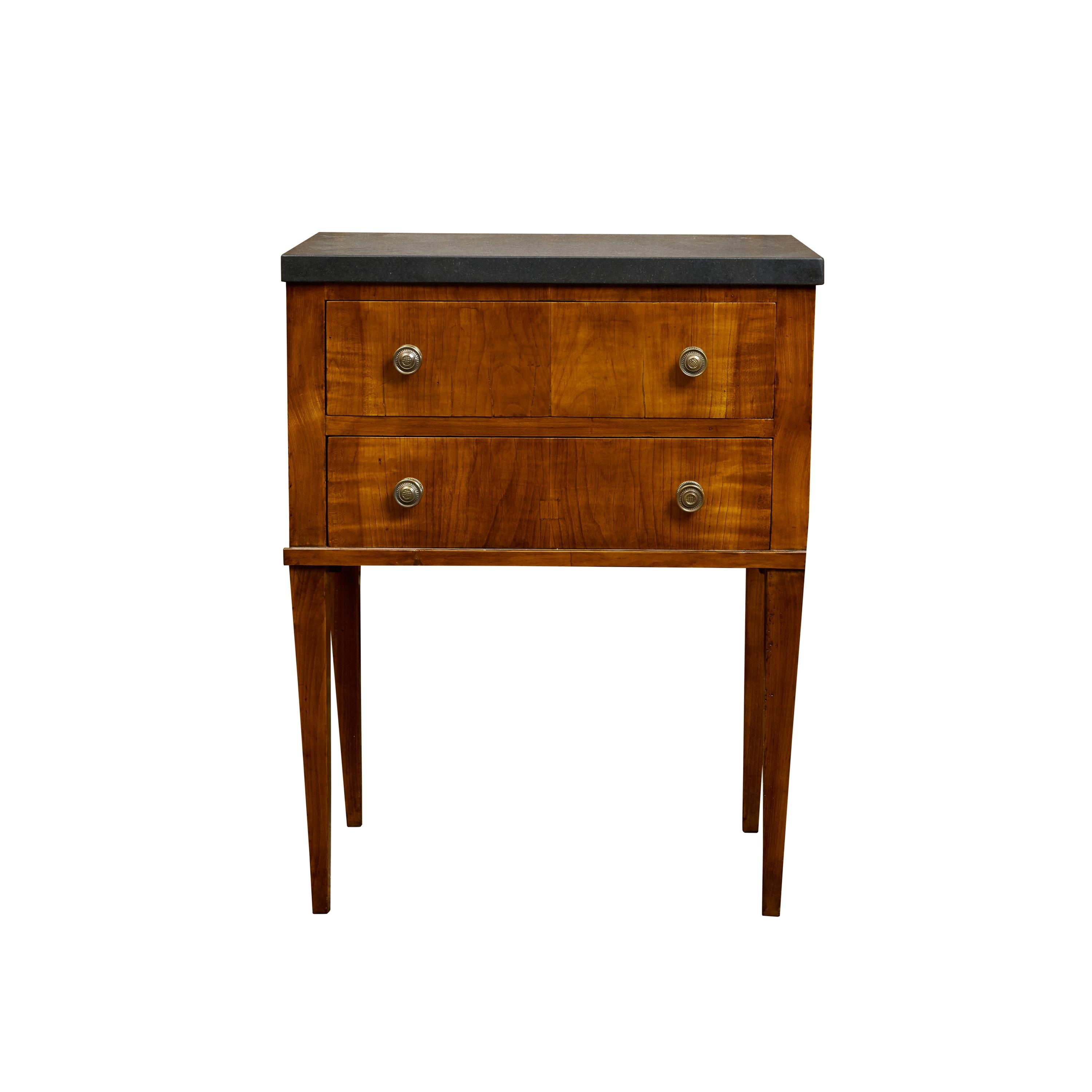 French 1820s Restauration Period Walnut Bedside Table with Black Marble Top