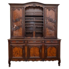 French 1820s Walnut Restoration Vaisselier from Bresse with Burl Wood Panels