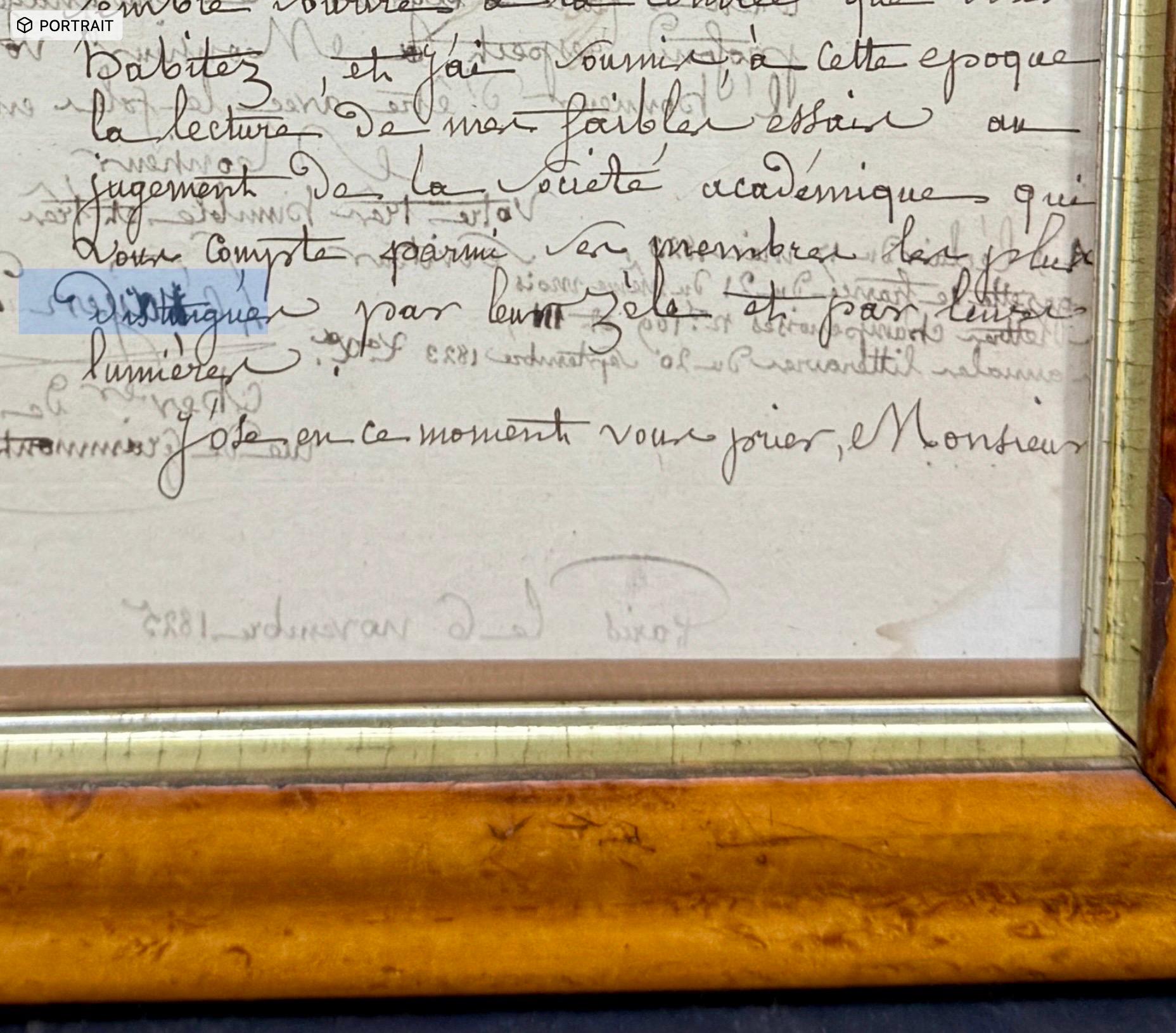 French 1825 Hand Written Letter Artwork in Burl Wood Frame For Sale 8
