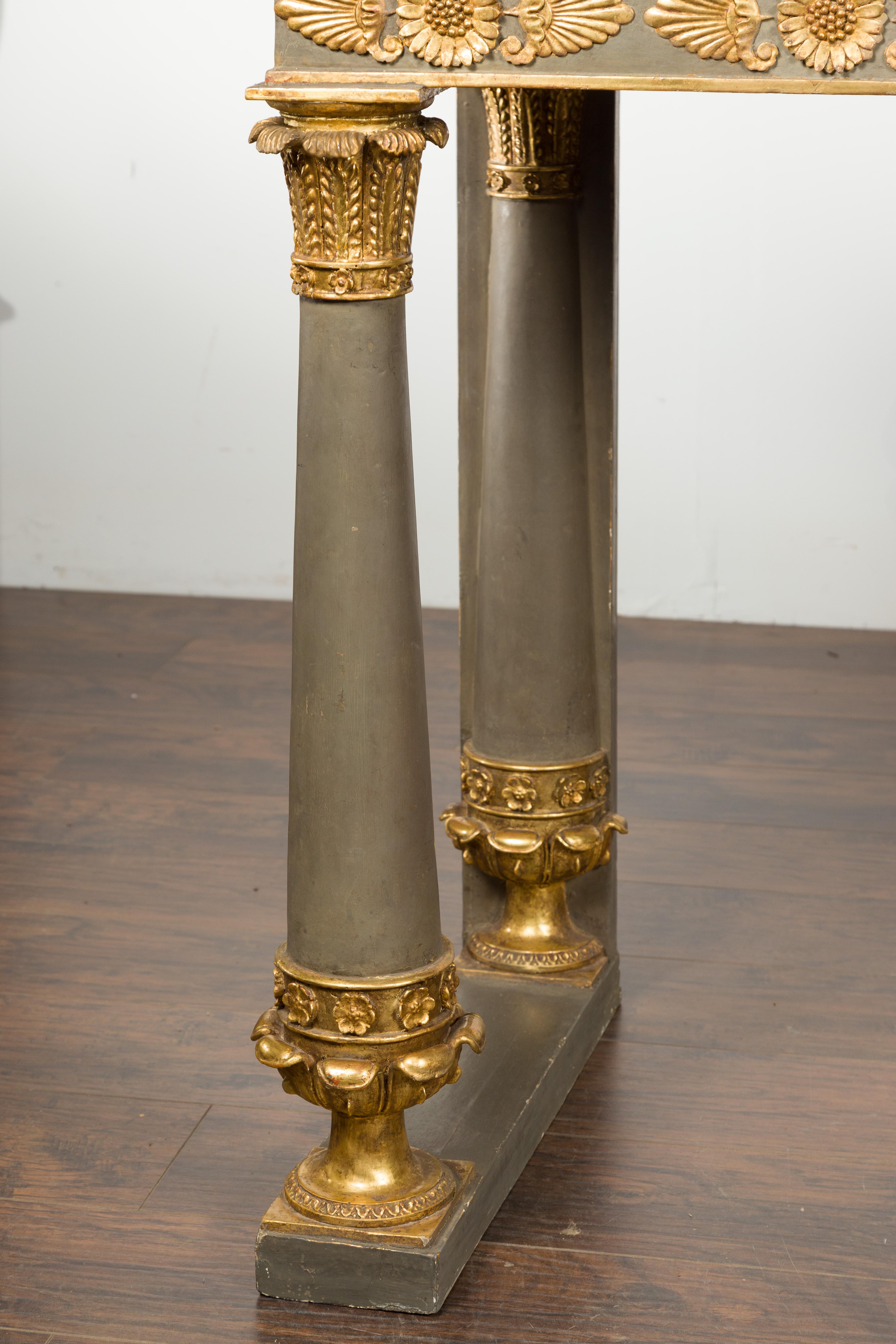 French 1830s Empire Console Table with White Marble Top and Carved Palmettes 6