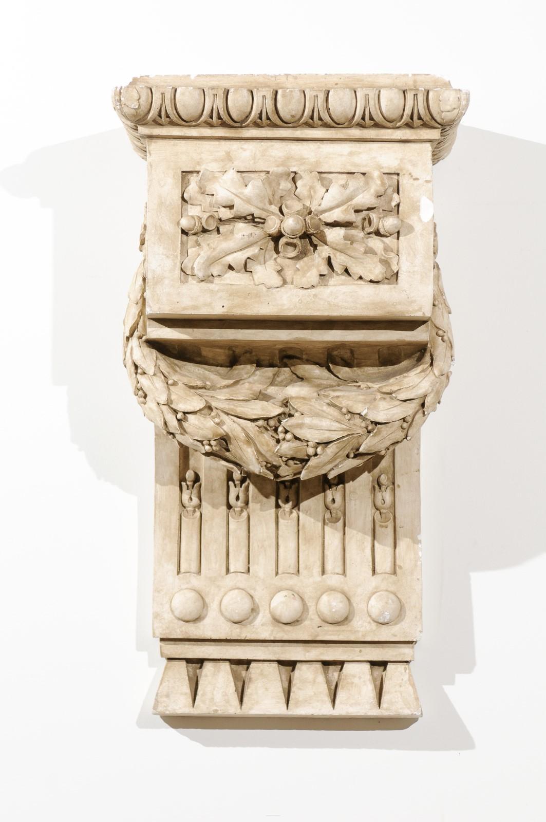 Louis Philippe French 1830s Louis-Philippe Period Stucco Wall Bracket Decoration with Garland For Sale