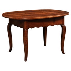 French 1830s Louis XV Style Center Table with Cabriole Legs and Carved Apron