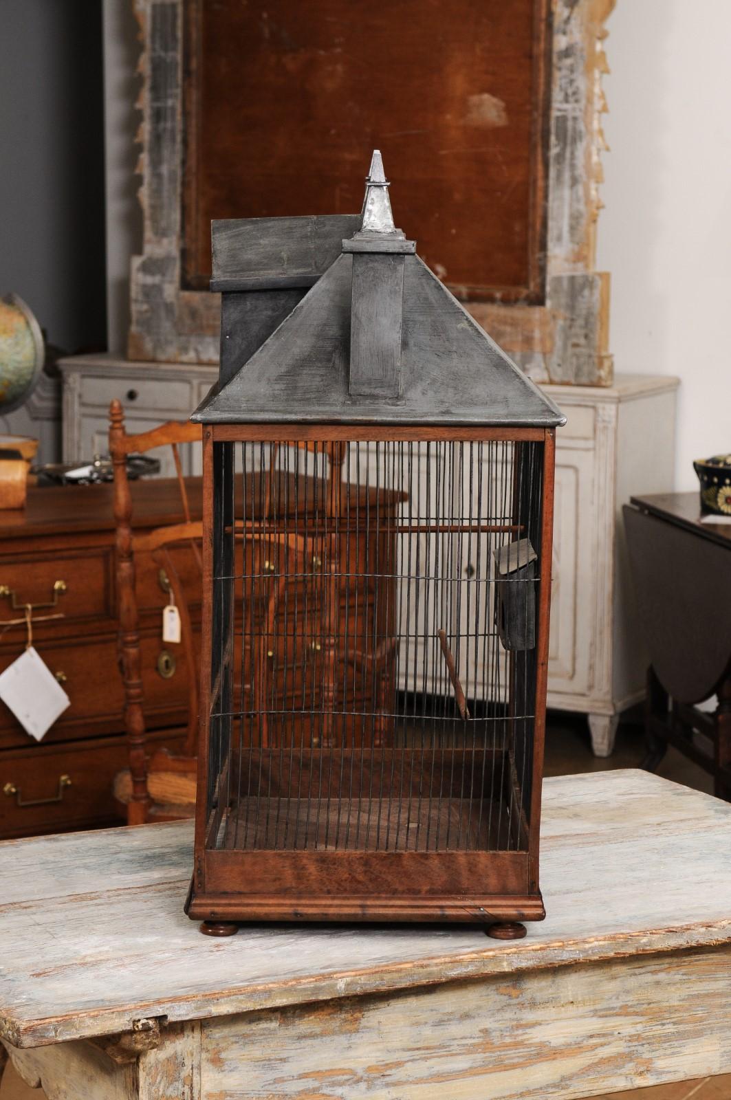 French 1830s Restauration Rustic House-Shaped Bird Cage with Slanted Roof 4
