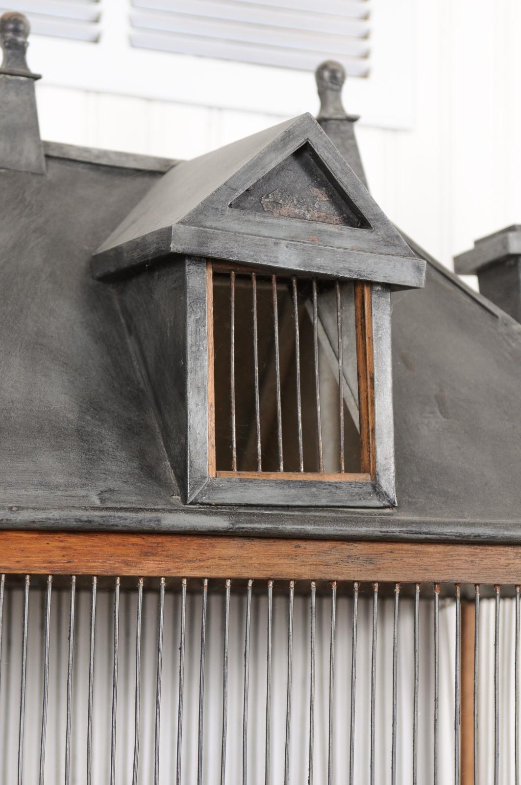 French 1830s Restauration Rustic HouseShaped Bird Cage with Slanted Roof For Sale at 1stDibs