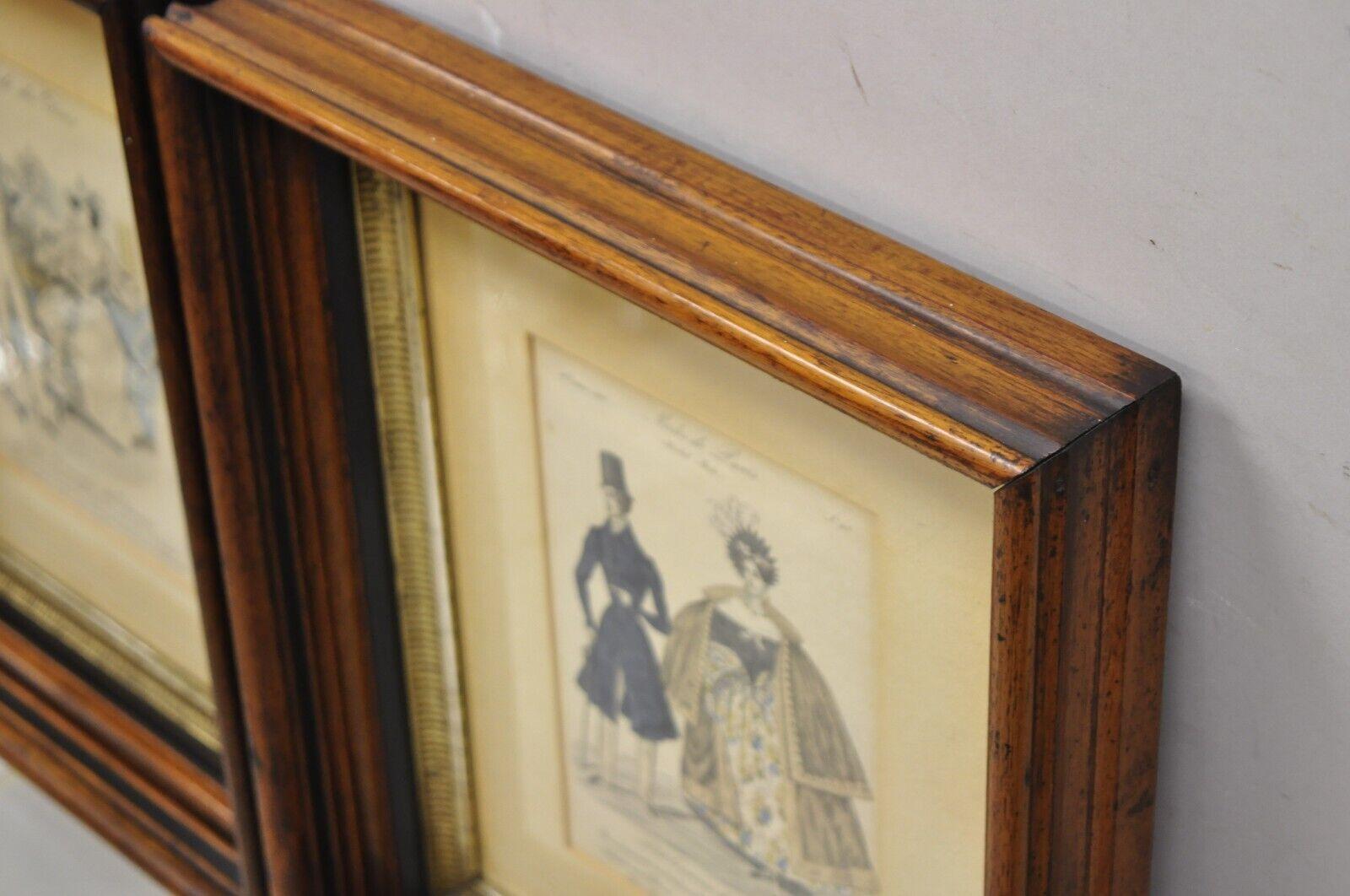 French 1830s Victorian Lithograph Print Couple Fashion Gown in Frames, a Pair For Sale 6