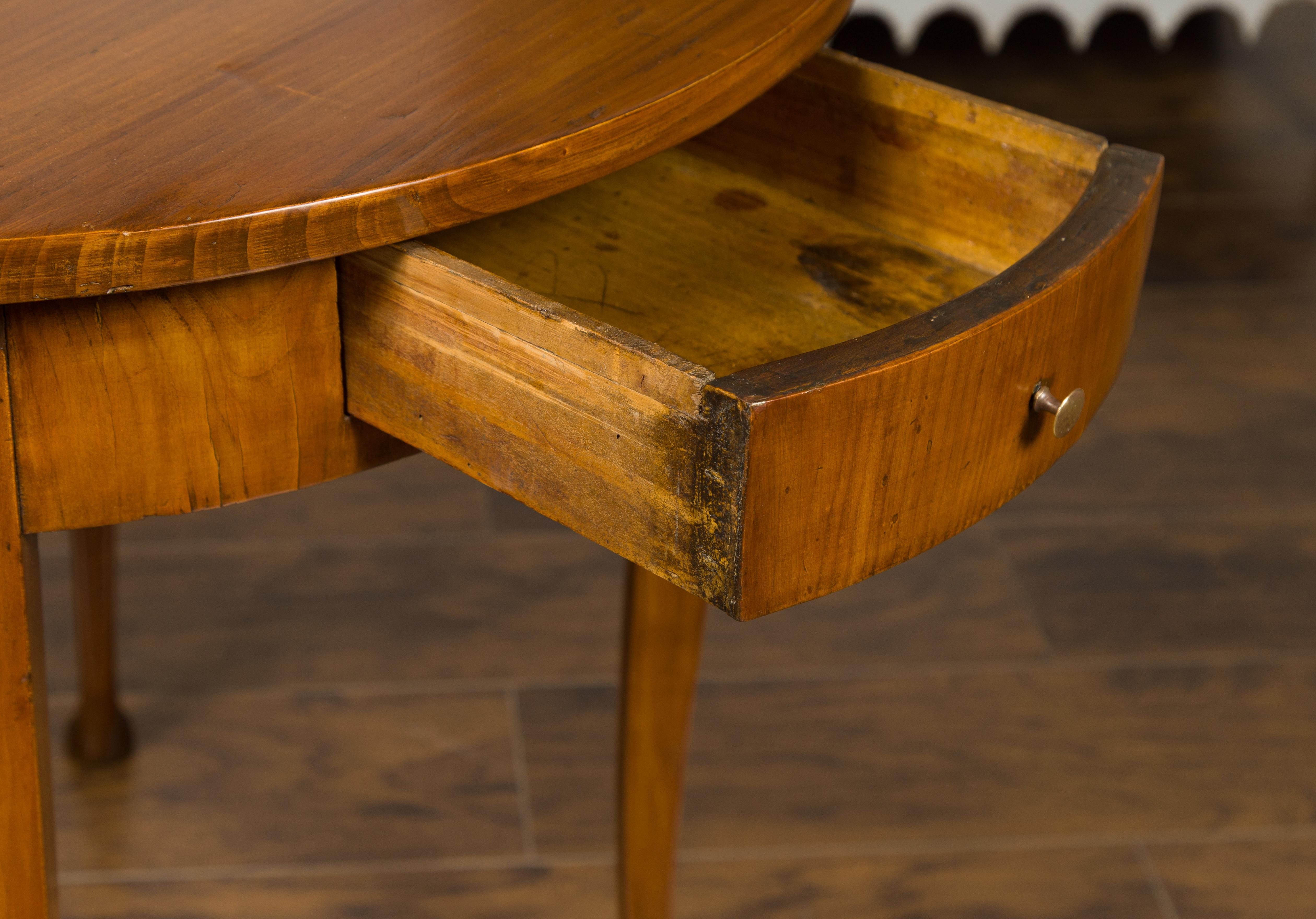 French 1840s Louis-Philippe Walnut Table with Single Drawer and Paw Feet 4