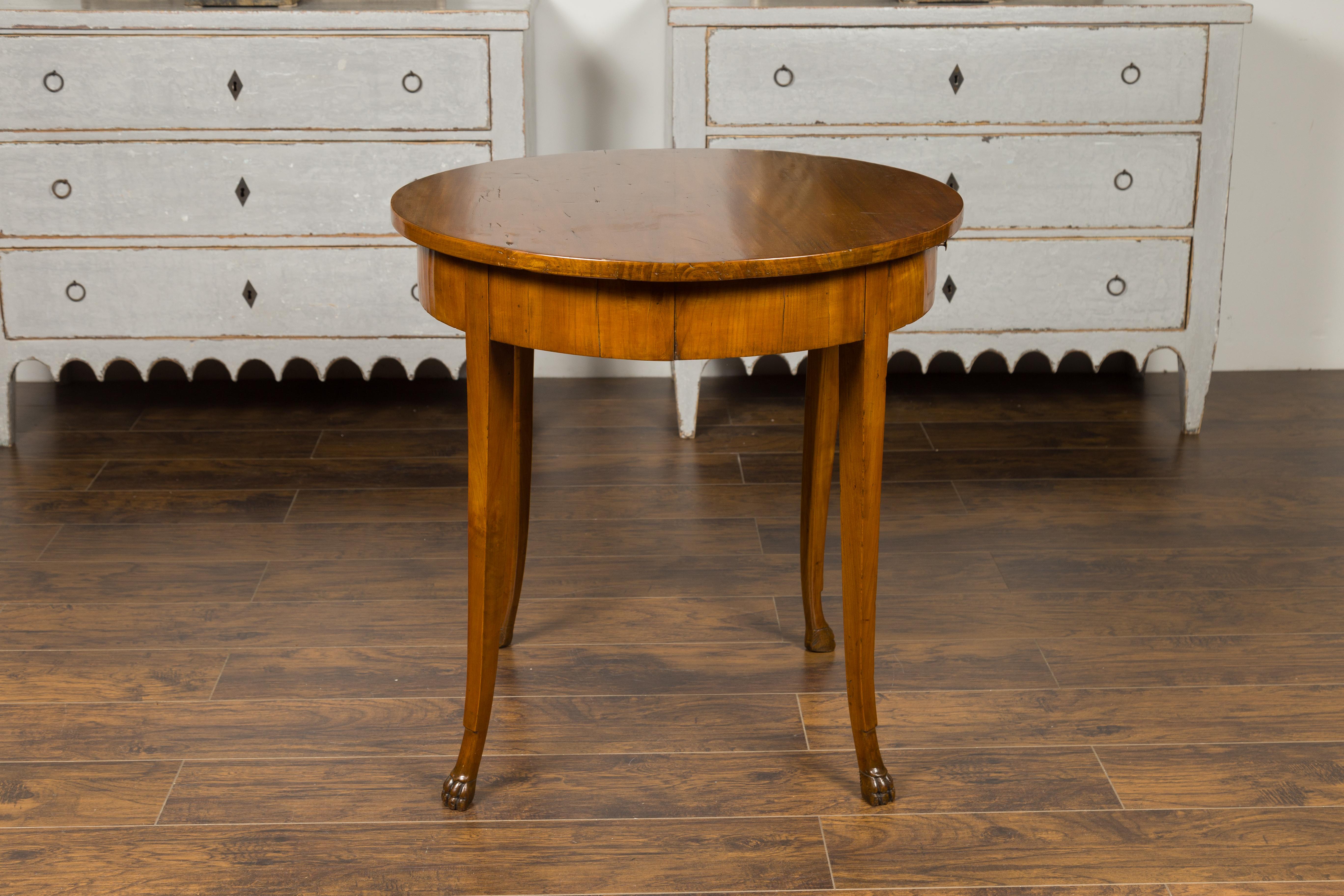 French 1840s Louis-Philippe Walnut Table with Single Drawer and Paw Feet 5