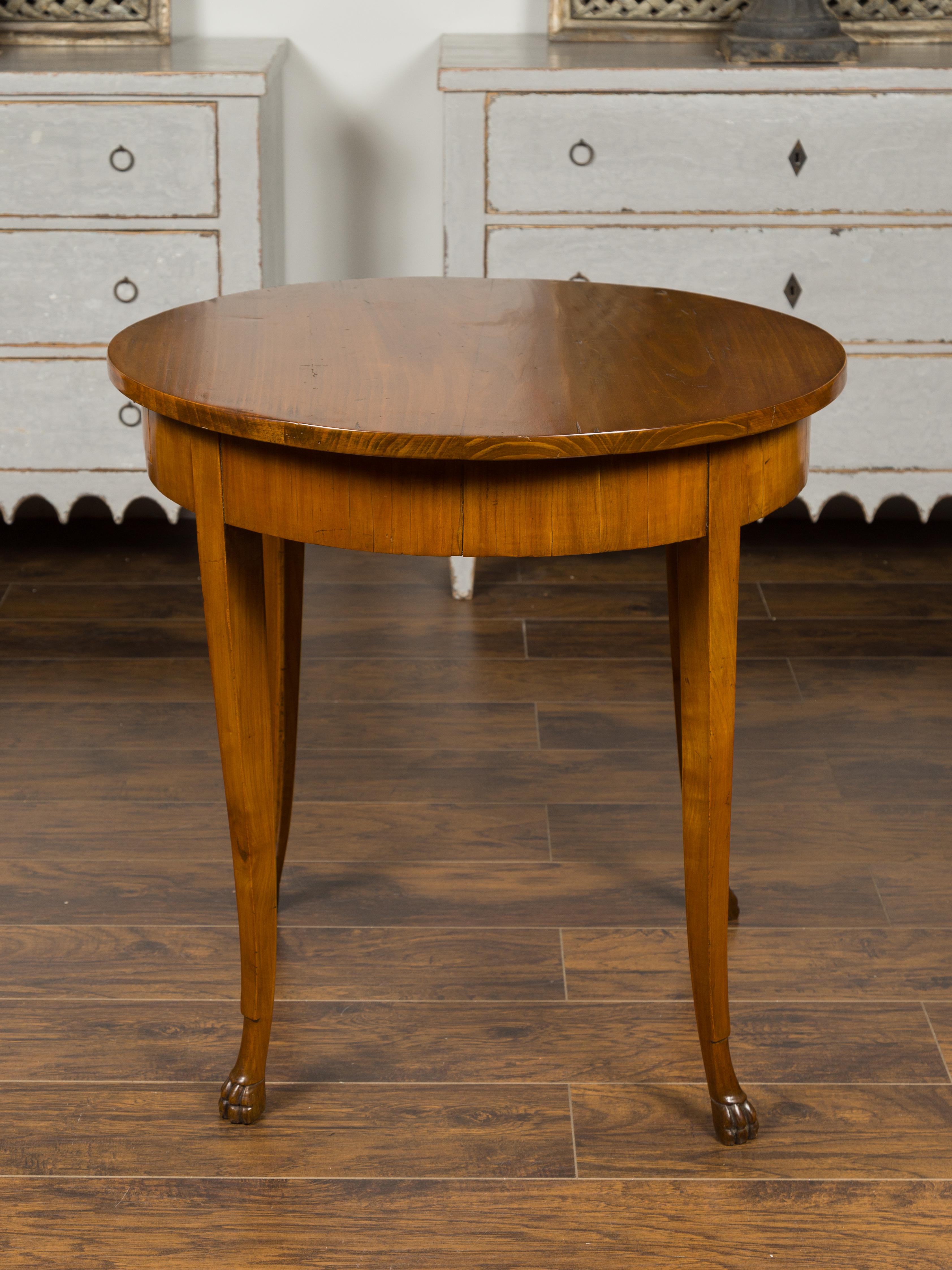 French 1840s Louis-Philippe Walnut Table with Single Drawer and Paw Feet 7