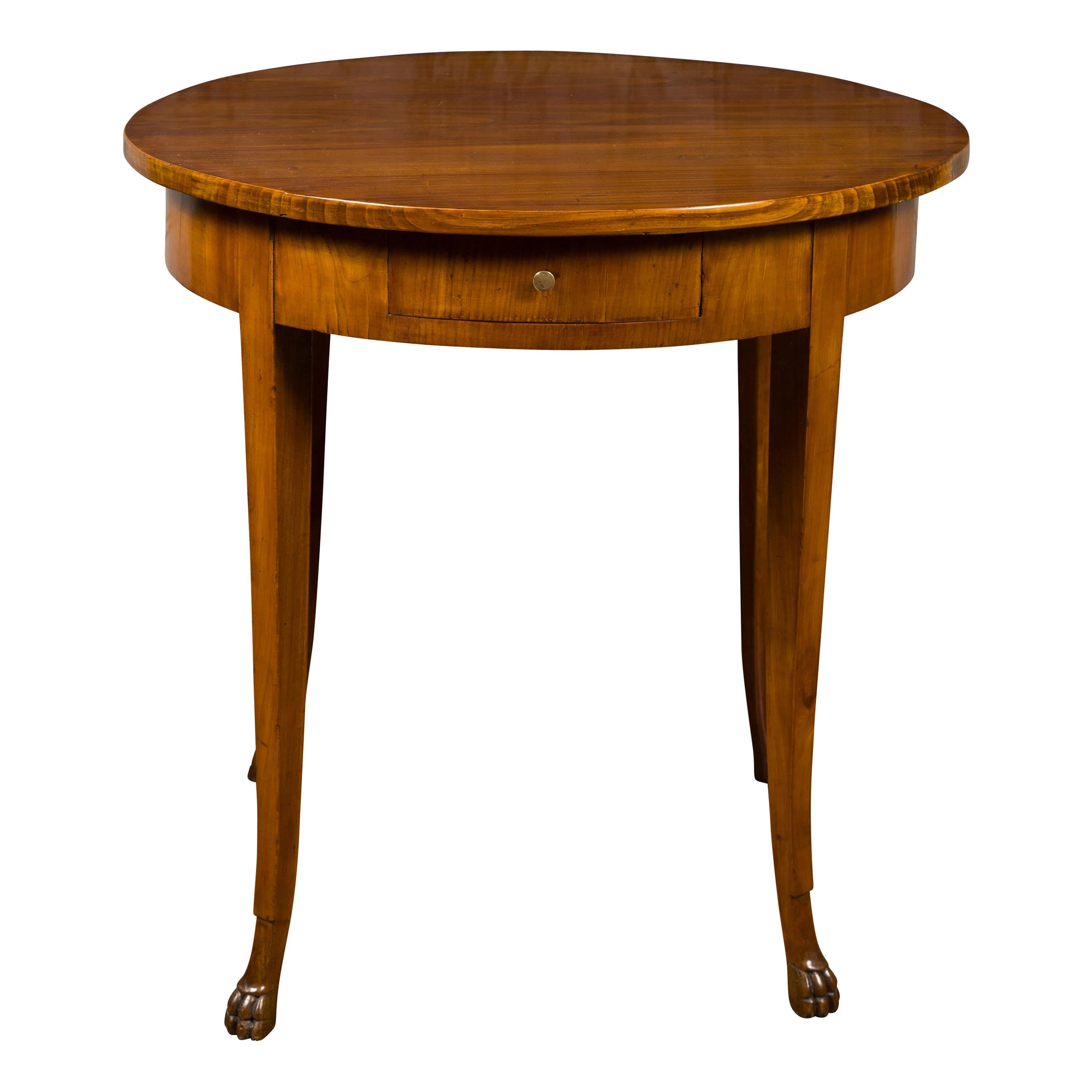 French 1840s Louis-Philippe Walnut Table with Single Drawer and Paw Feet
