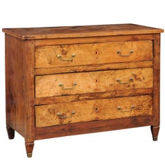 French 1840s Neoclassical Style Burl Elm Three-Drawer Commode with Tapered Feet