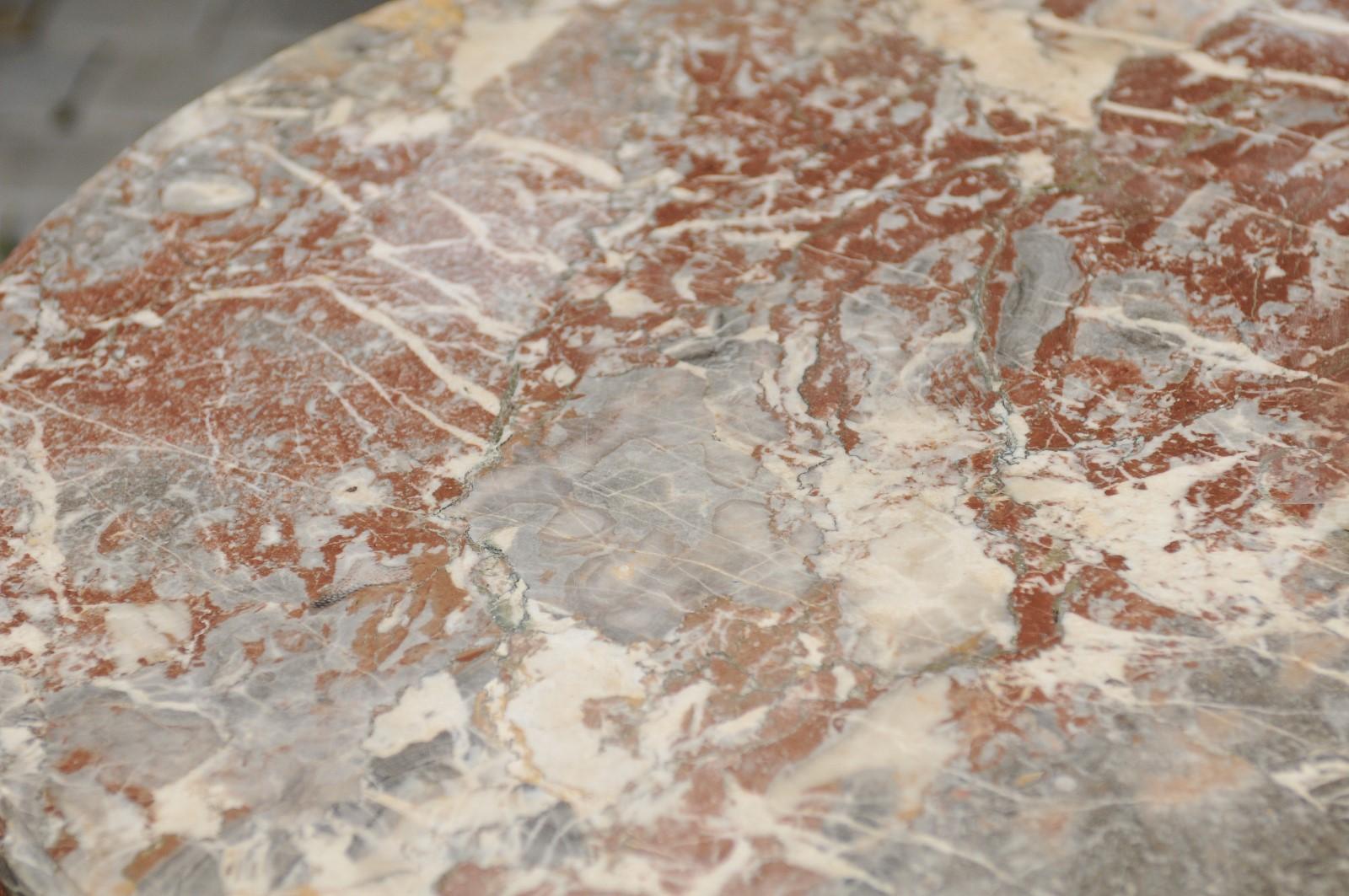 French 1840s Oak Demilune Table with Marble Top, Tapered Legs and Drawer 5