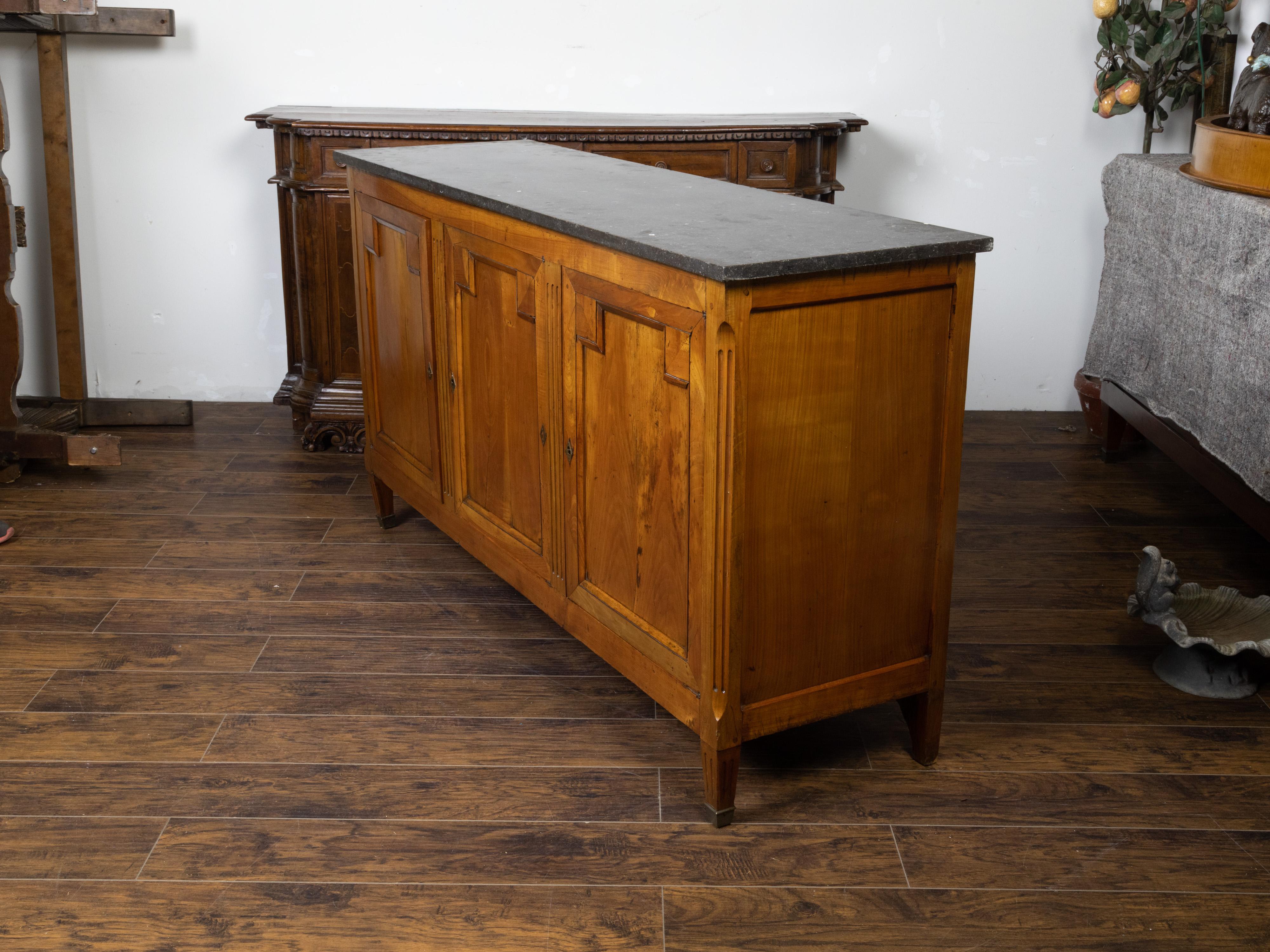 French 1840s Walnut Enfilade with Black Marble Top and Silverware Drawers 3