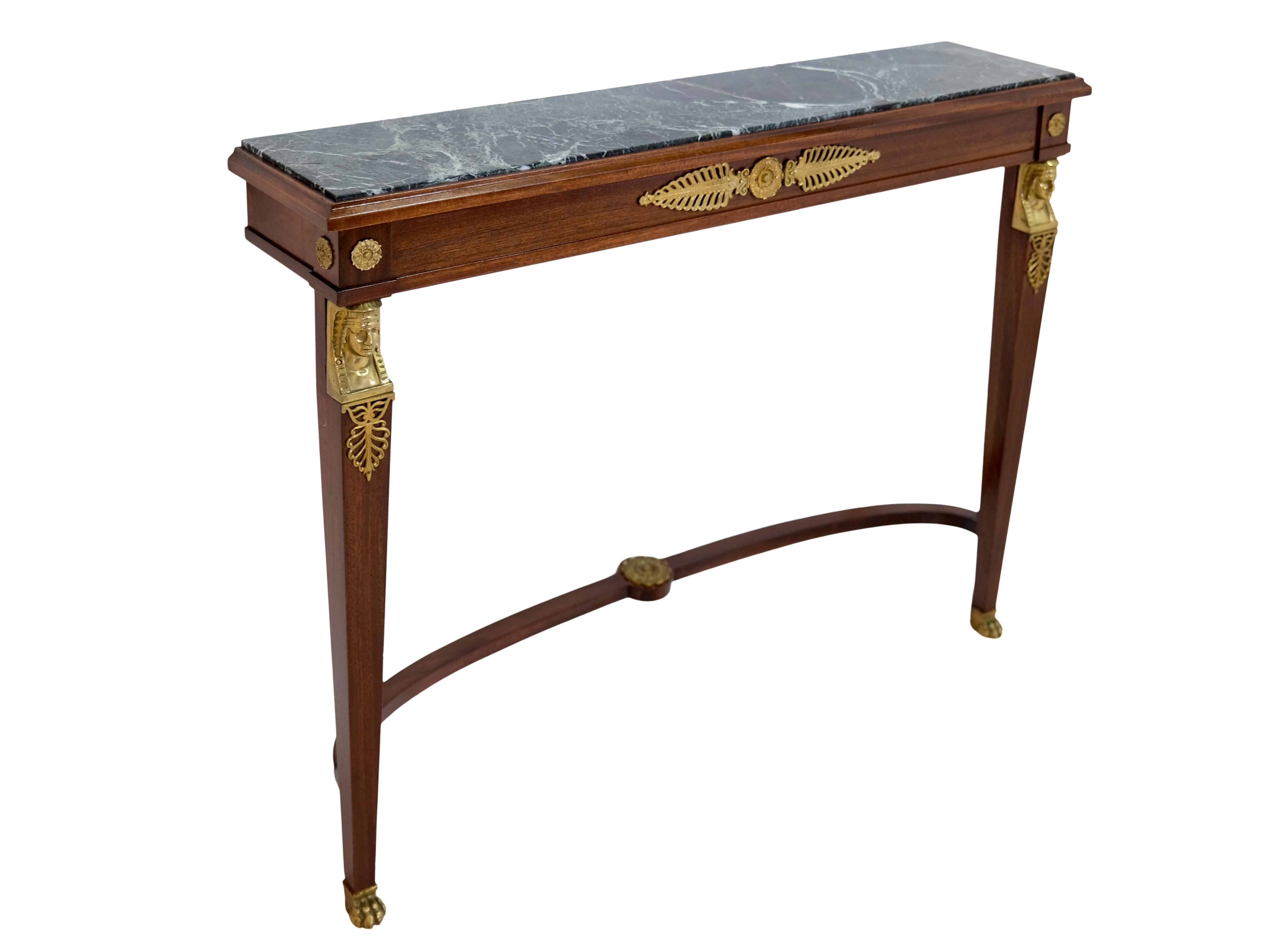 Polished French 1850/60s Empire Console Table in Mahogany with Marble Top For Sale