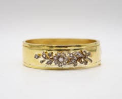 French 1850 Victorian Bangle Bracelet In 14Kt Yellow Gold With Rose Cut Diamonds