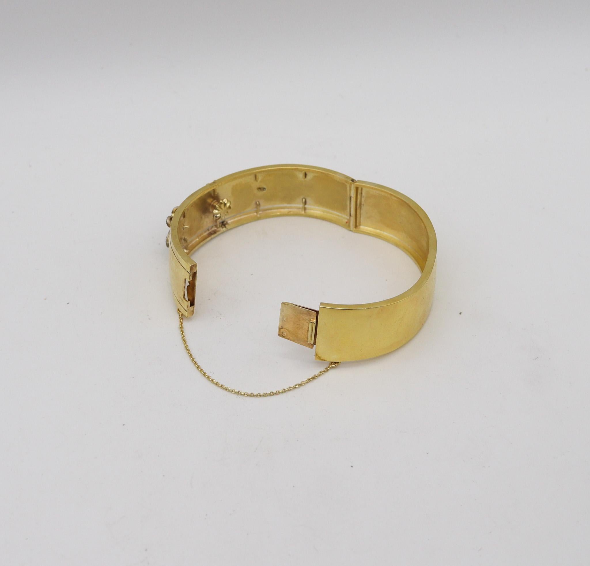 Women's French 1850 Victorian Bangle Bracelet In 14Kt Yellow Gold With Rose Cut Diamonds