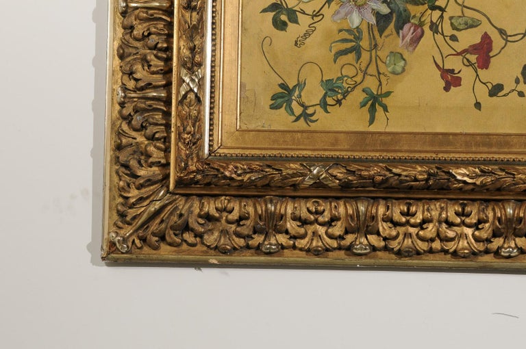 19th Century French 1850s Framed Oil on Canvas Still-Life Floral Painting by Clara Schlott For Sale