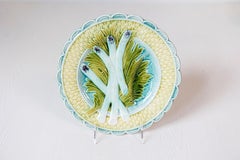 French 1850s Majolica Asparagus Plate with Scalloped Edge, Two Available