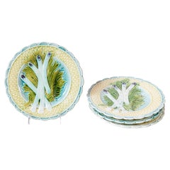 French 1850s Majolica Asparagus Plate with Scalloped Edge, Three Available