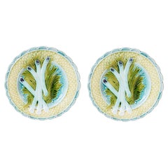 French 1850s Majolica Asparagus Plate with Scalloped Edge, Two Available